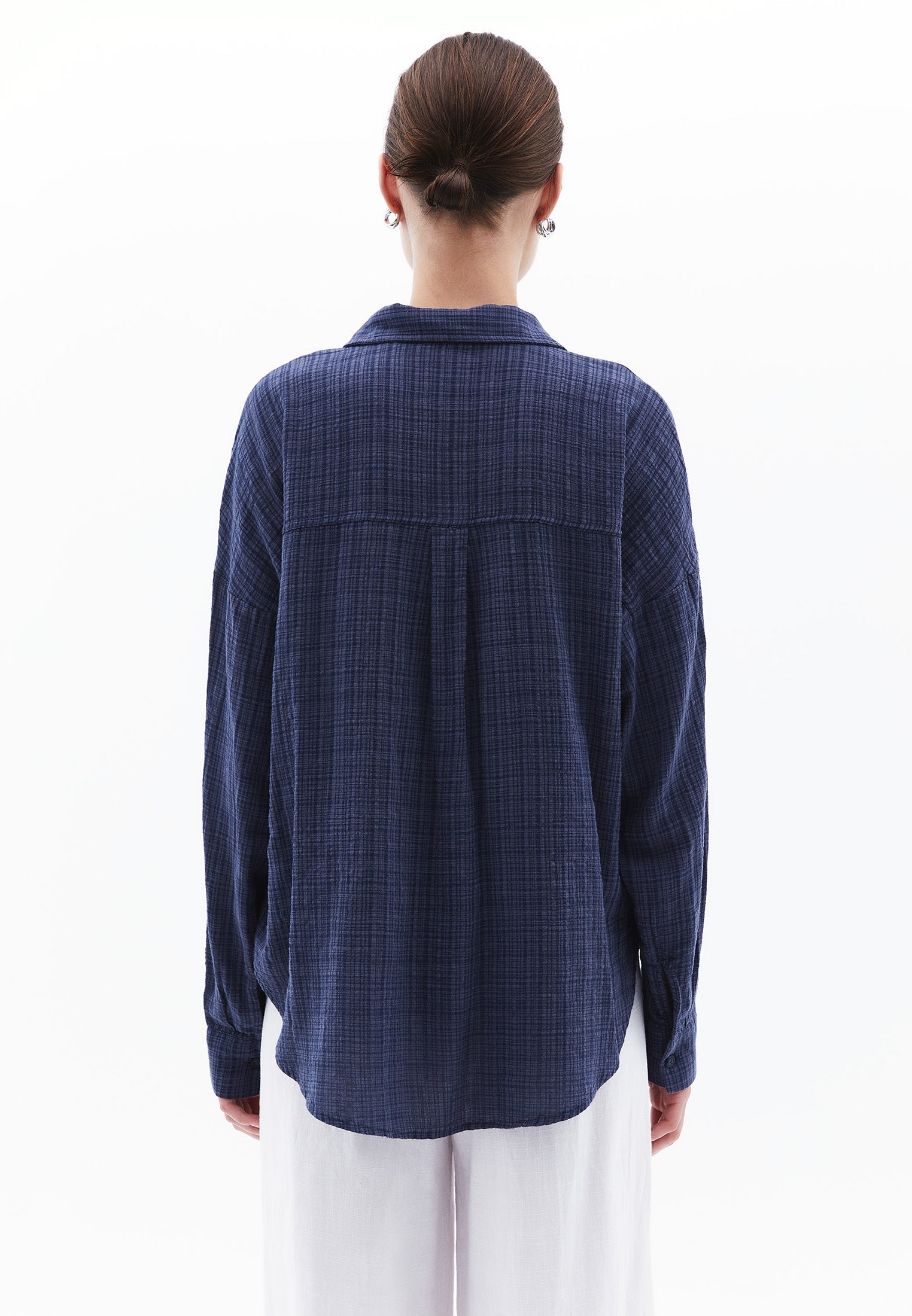 Button Detailed Oversize Long Sleeve Shirt - VINTAGE INDIGO