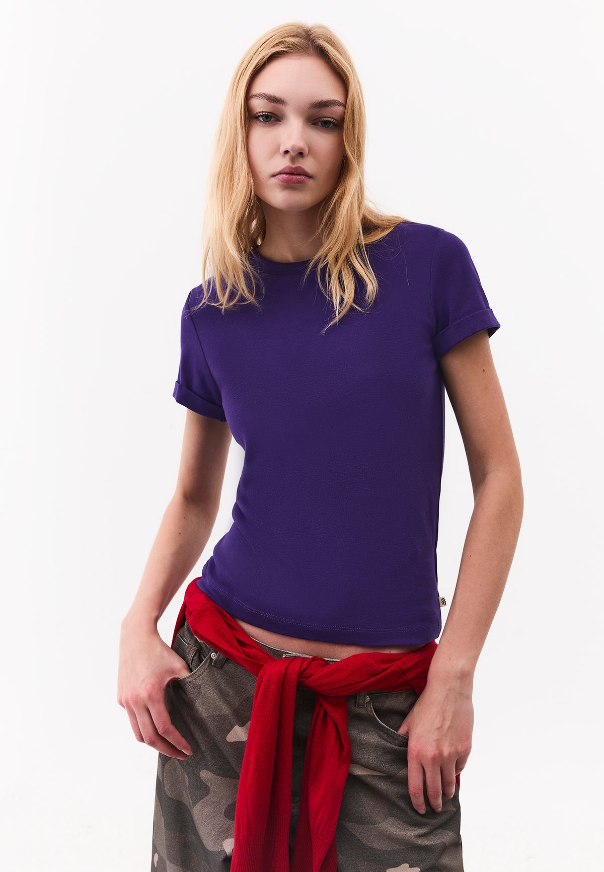 Crew Neck Short Sleeve T-Shirt - VIOLET INDIGO