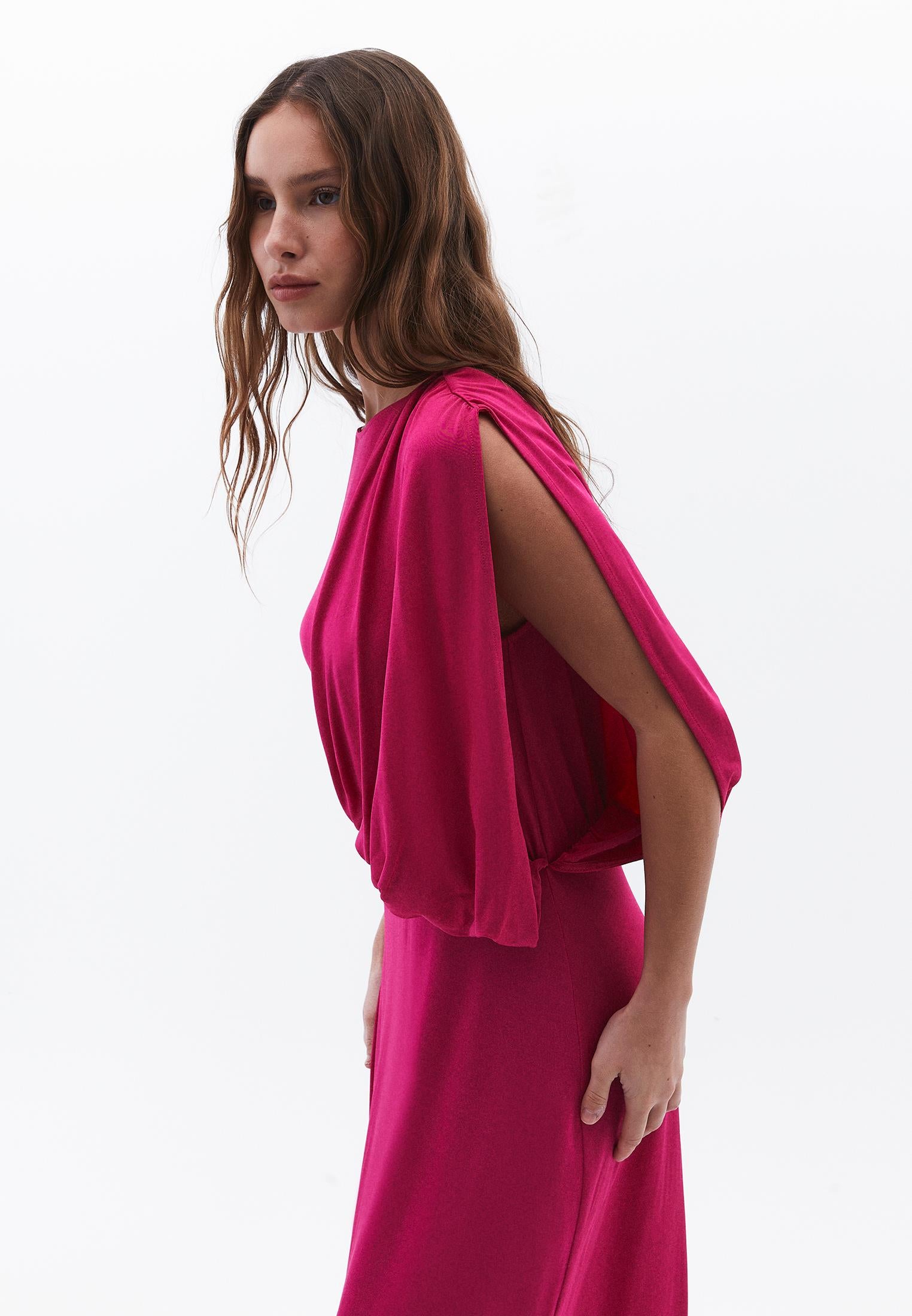 Long Gathered Boat Neck Dress - VIVACIOUS