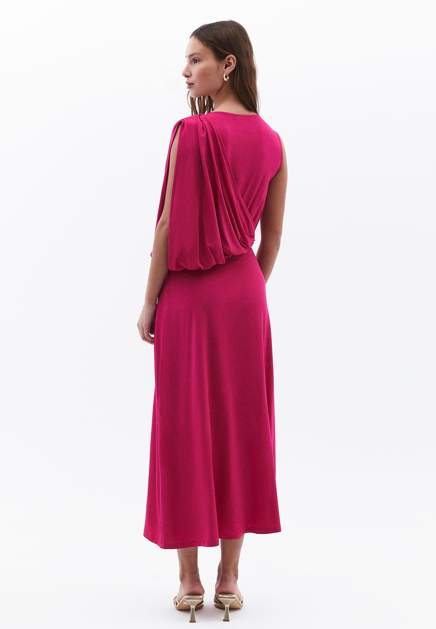 Long Gathered Boat Neck Dress - VIVACIOUS