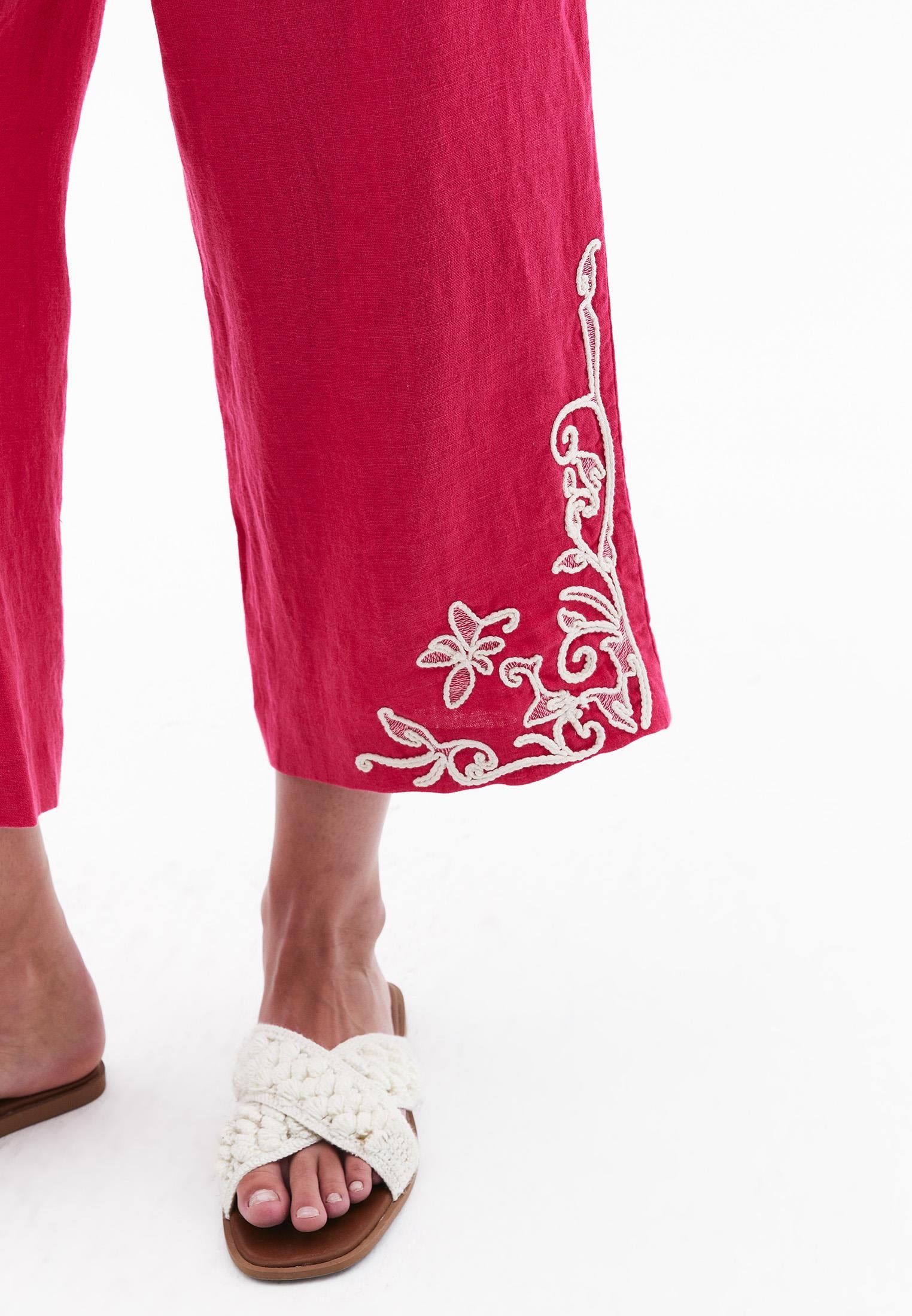 Ultra High Waist Embroidered Straight Leg Pants - VIVA MAGENTA