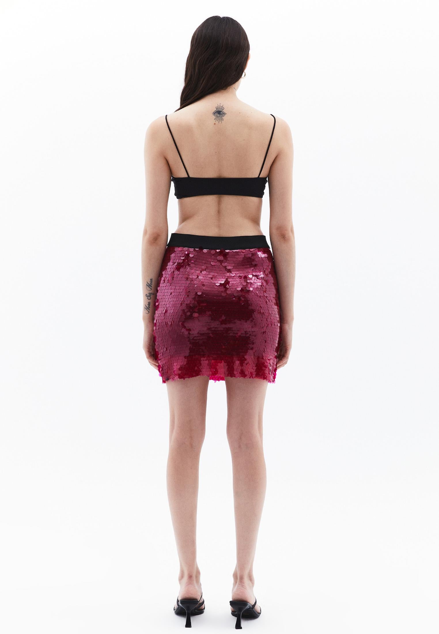 Sequined Shiny Mini Skirt - VIVA MAGENTA