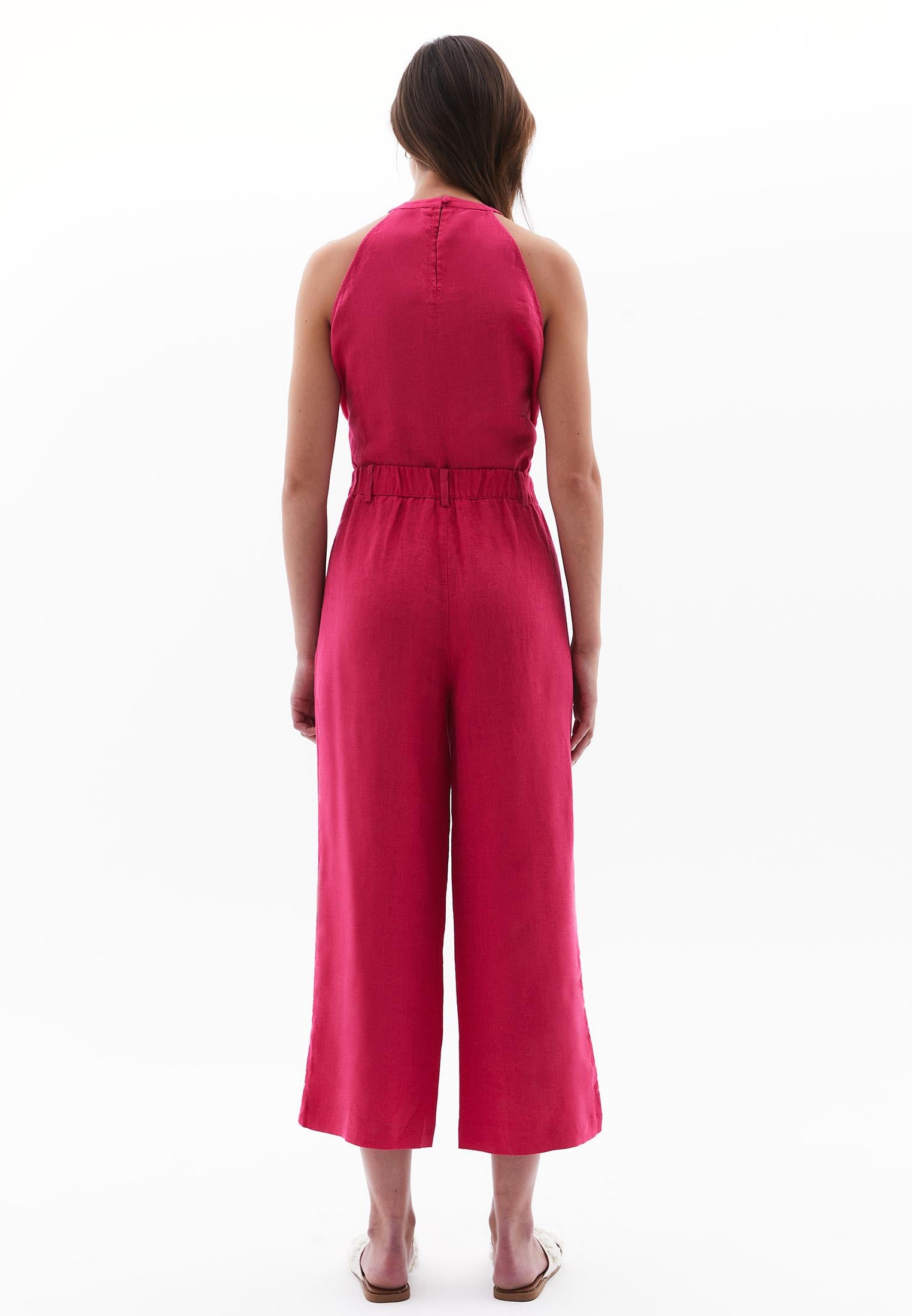 Ultra High Waist Embroidered Straight Leg Pants - VIVA MAGENTA