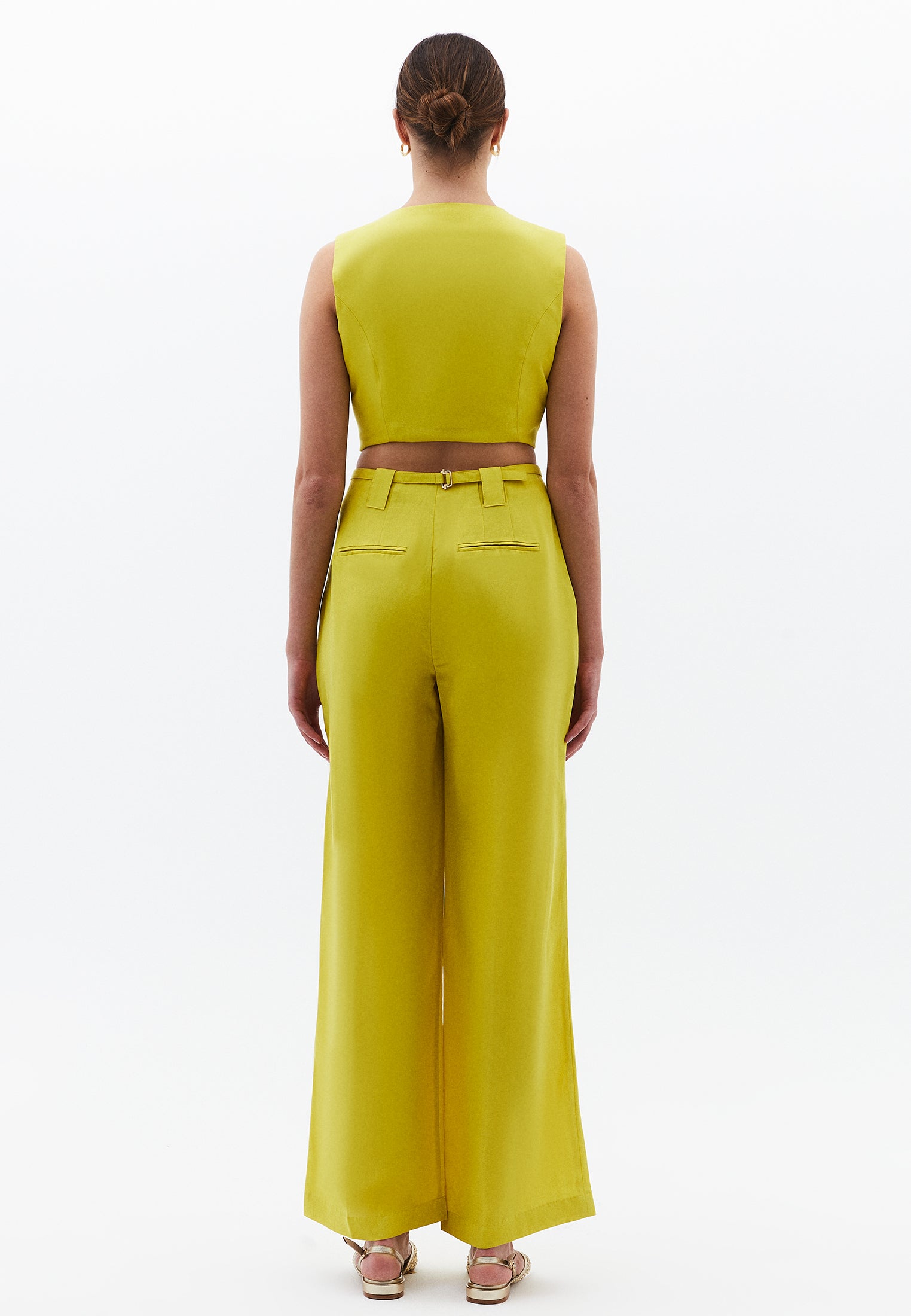 Wide Leg High Waist Button Detailed Pants - WARM OLIVE