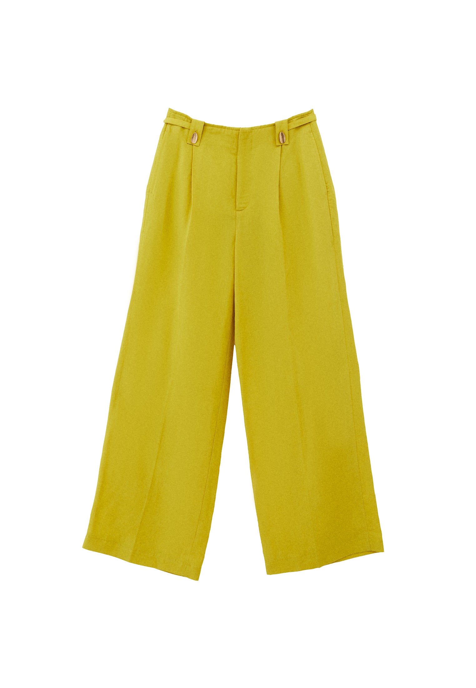 Wide Leg High Waist Button Detailed Pants - WARM OLIVE