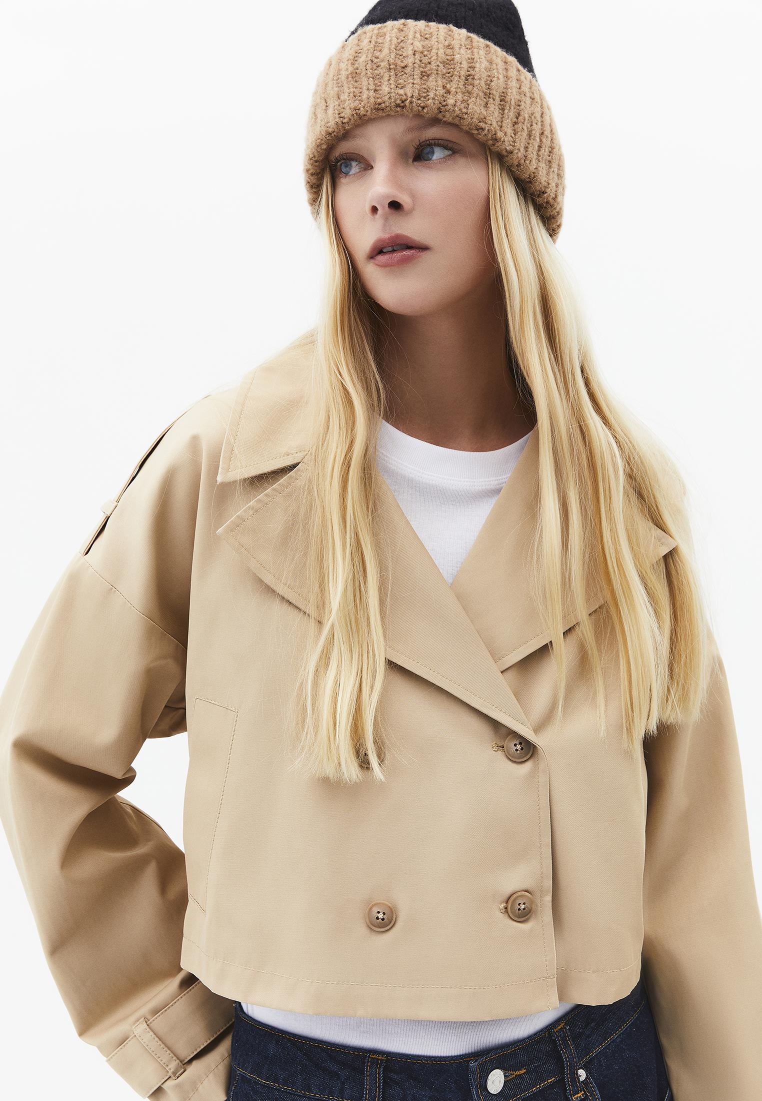 Double Breasted Collar Cropped Trenchcoat - WARM SAND