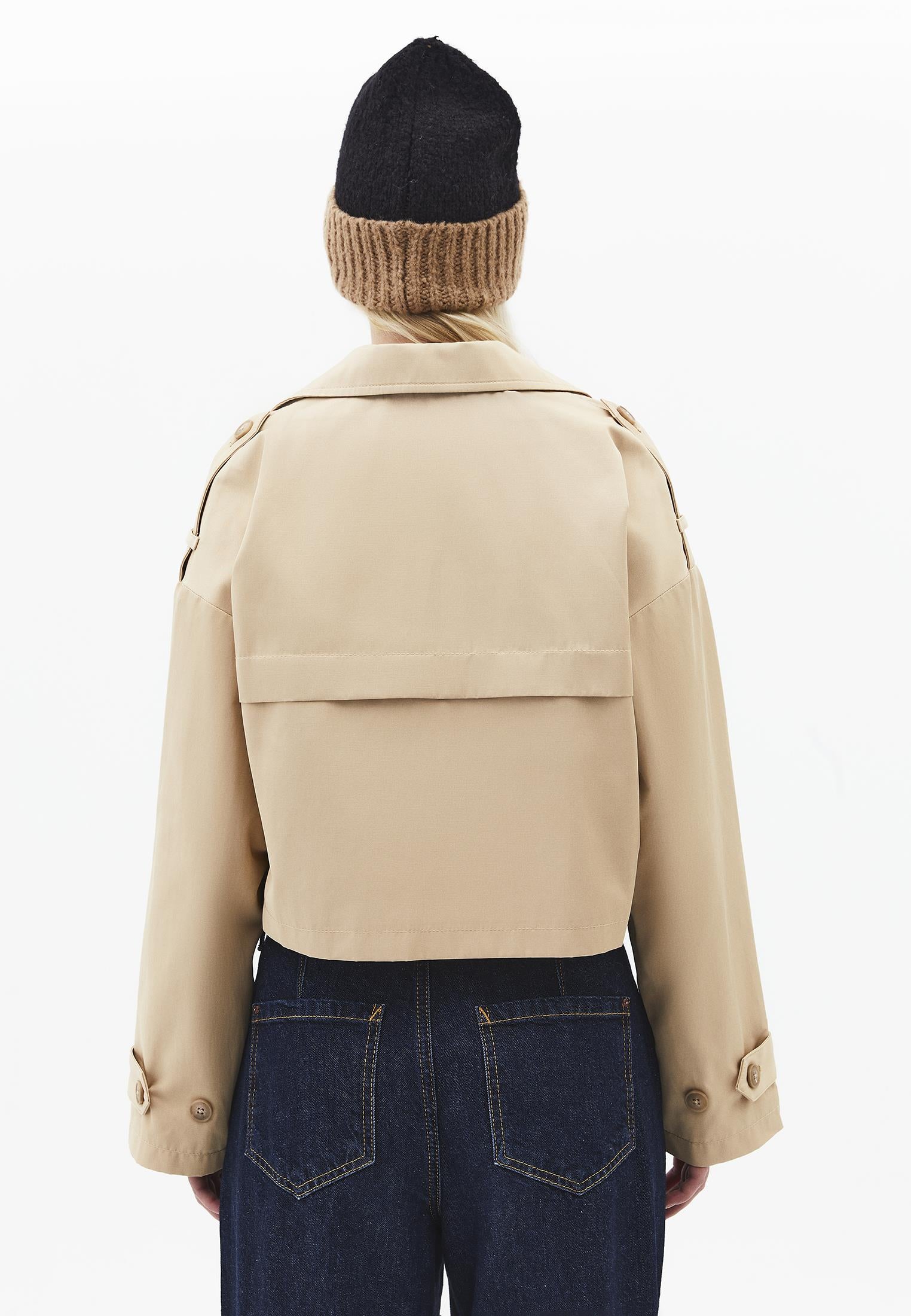 Double Breasted Collar Cropped Trenchcoat - WARM SAND
