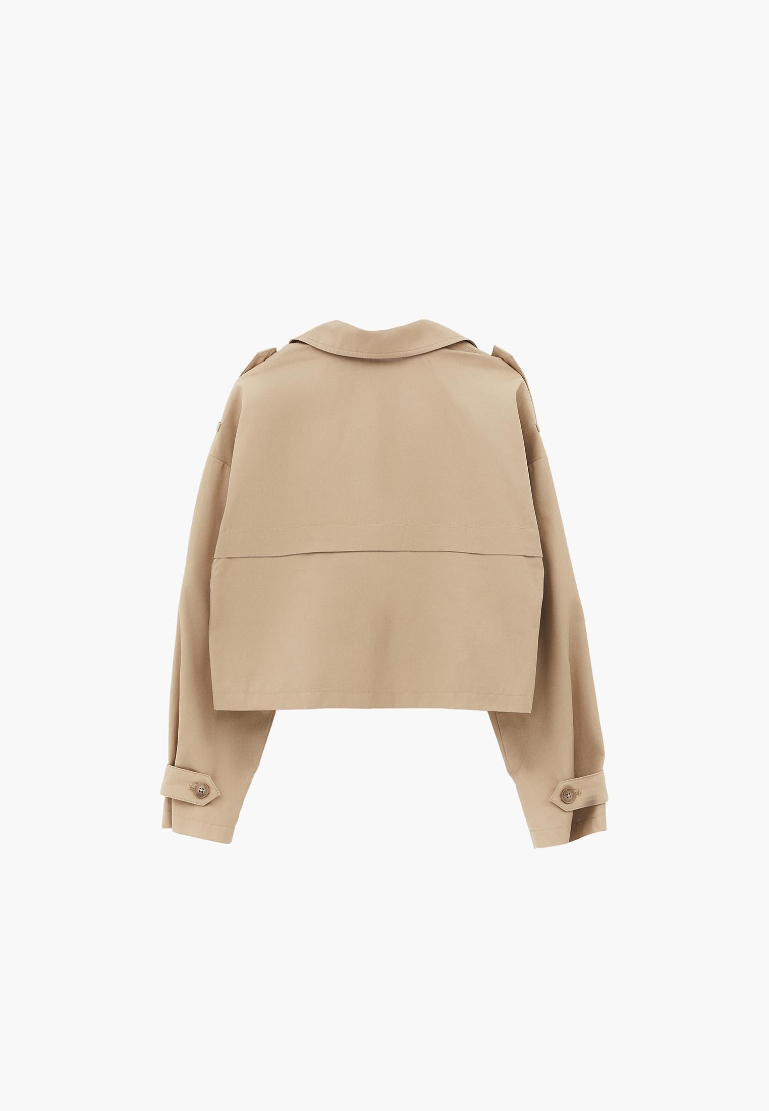 Double Breasted Collar Cropped Trenchcoat - WARM SAND