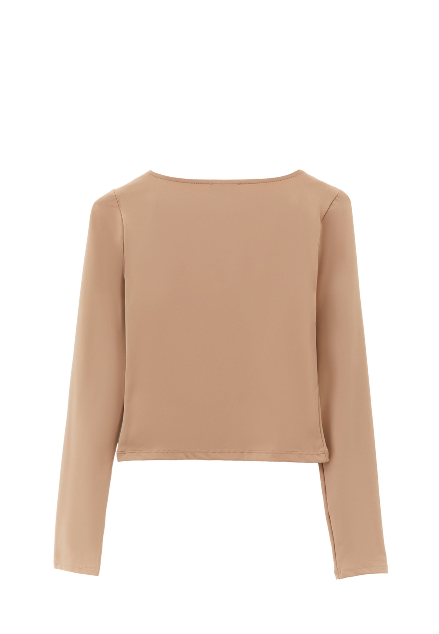 Square Neck Body-Fitting Long Sleeve T-Shirt - WARM TAUPE