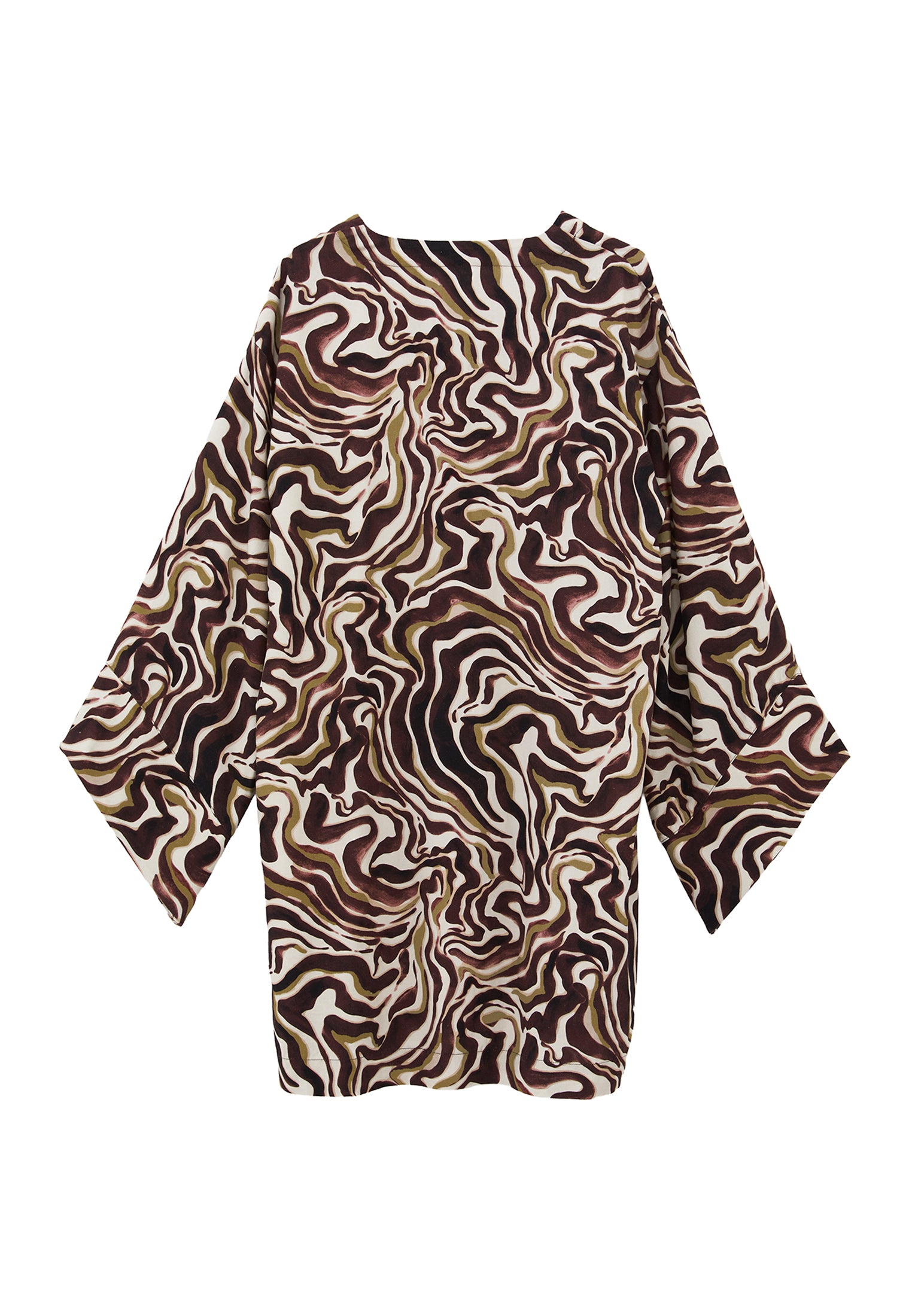 Woven Printed Tied Short V Neck Long Sleeve Dress - WAVY COMB
