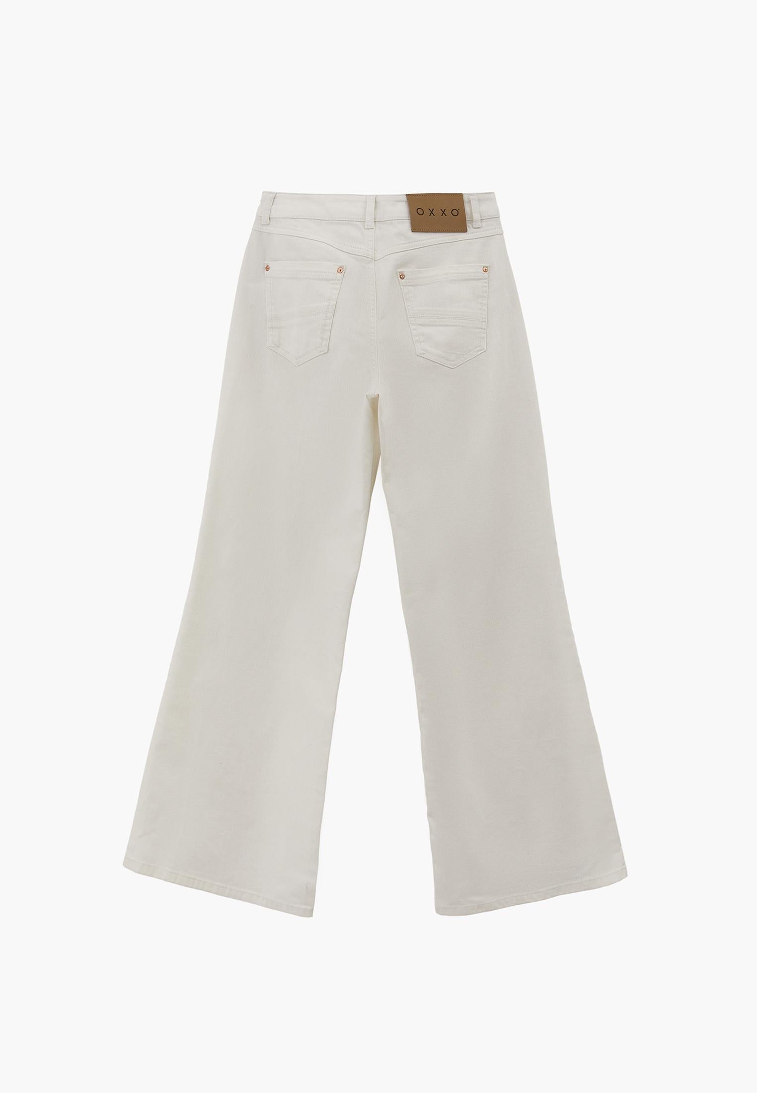 High Waist Wide Leg Embroidered Denim Pants - WHITE DENIM
