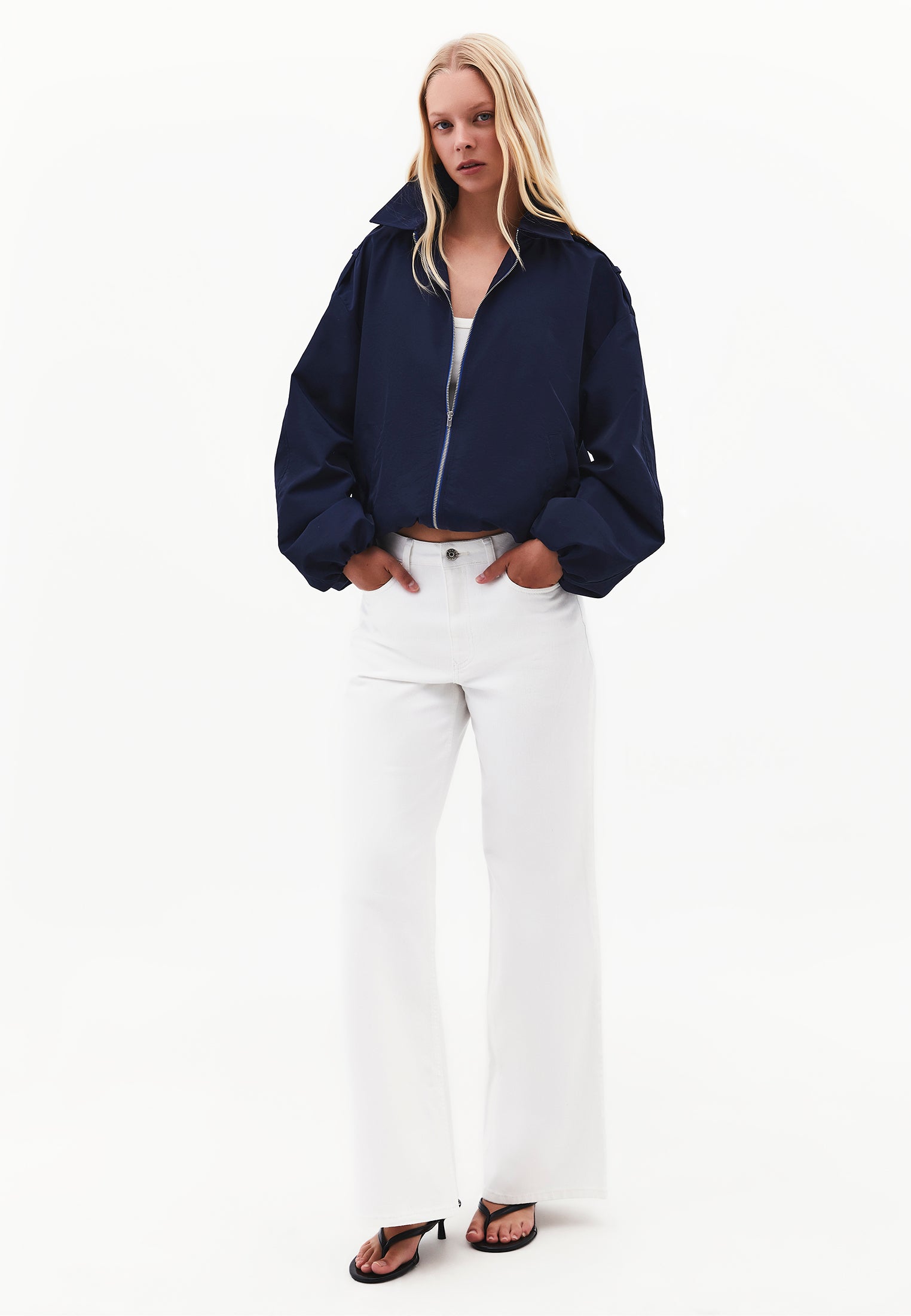 Wide Leg Pocket Detailed Pants - WHITE DENIM