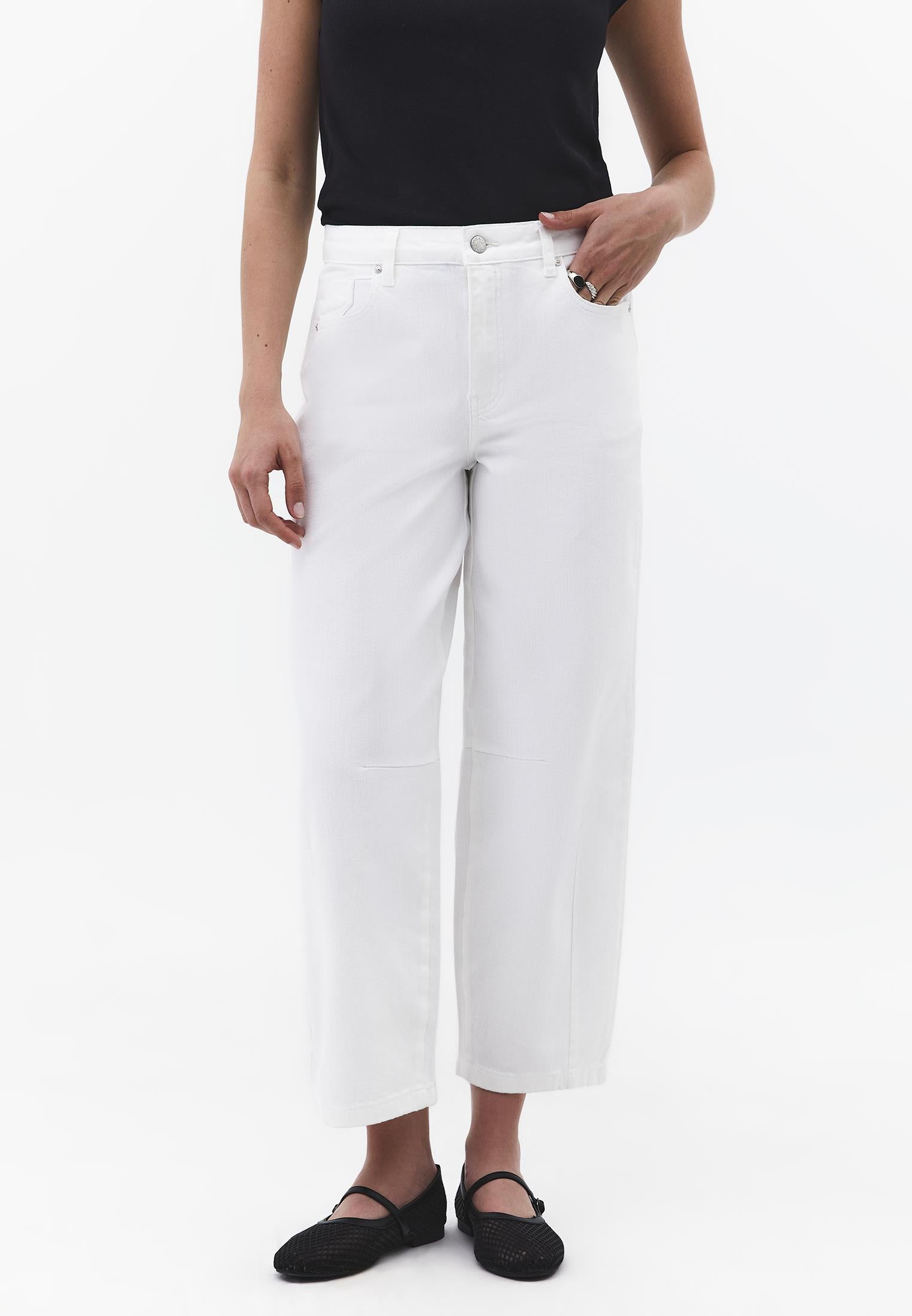 Cut Detailed Barrel Leg Pants - WHITE DENIM