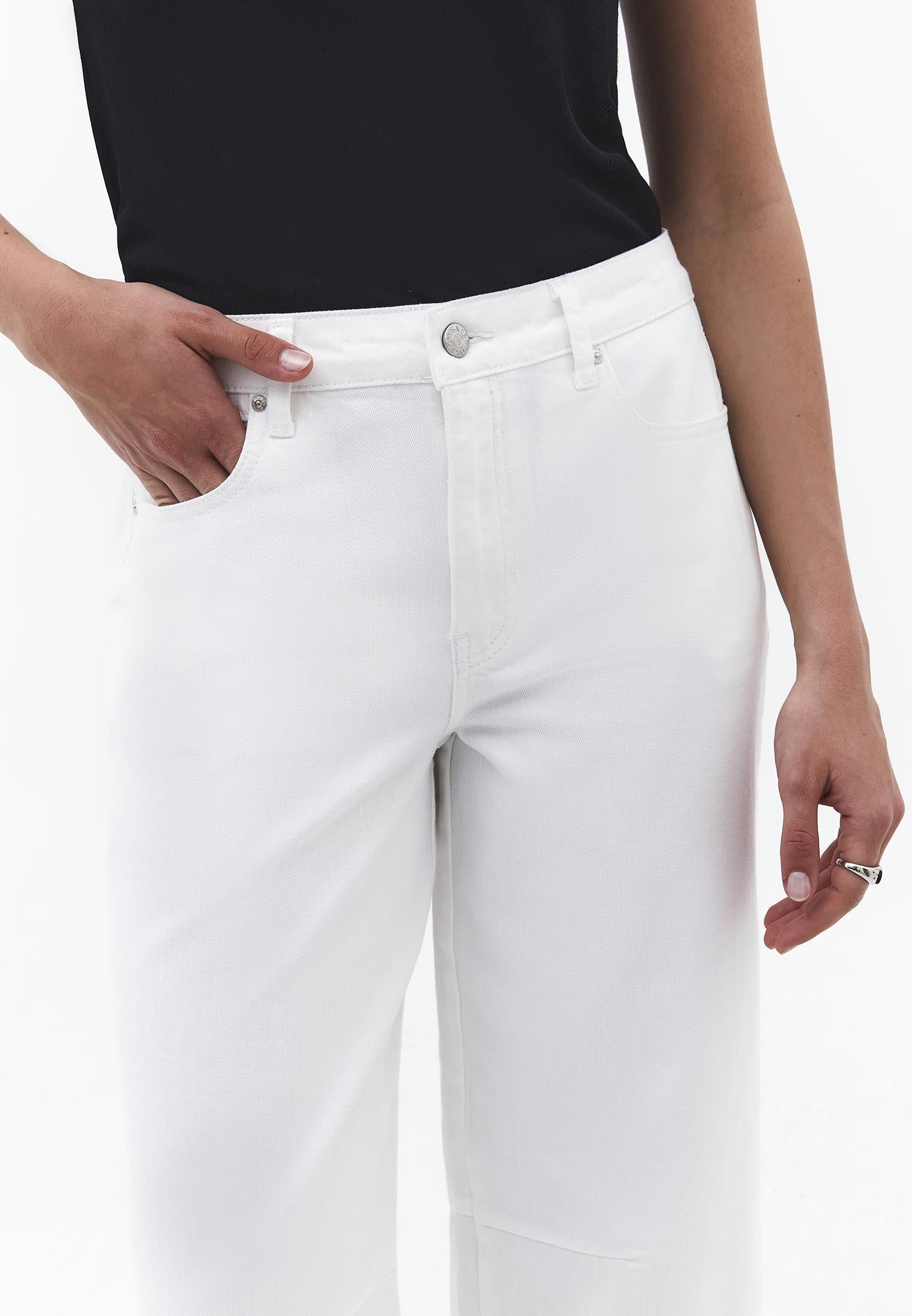 Cut Detailed Barrel Leg Pants - WHITE DENIM