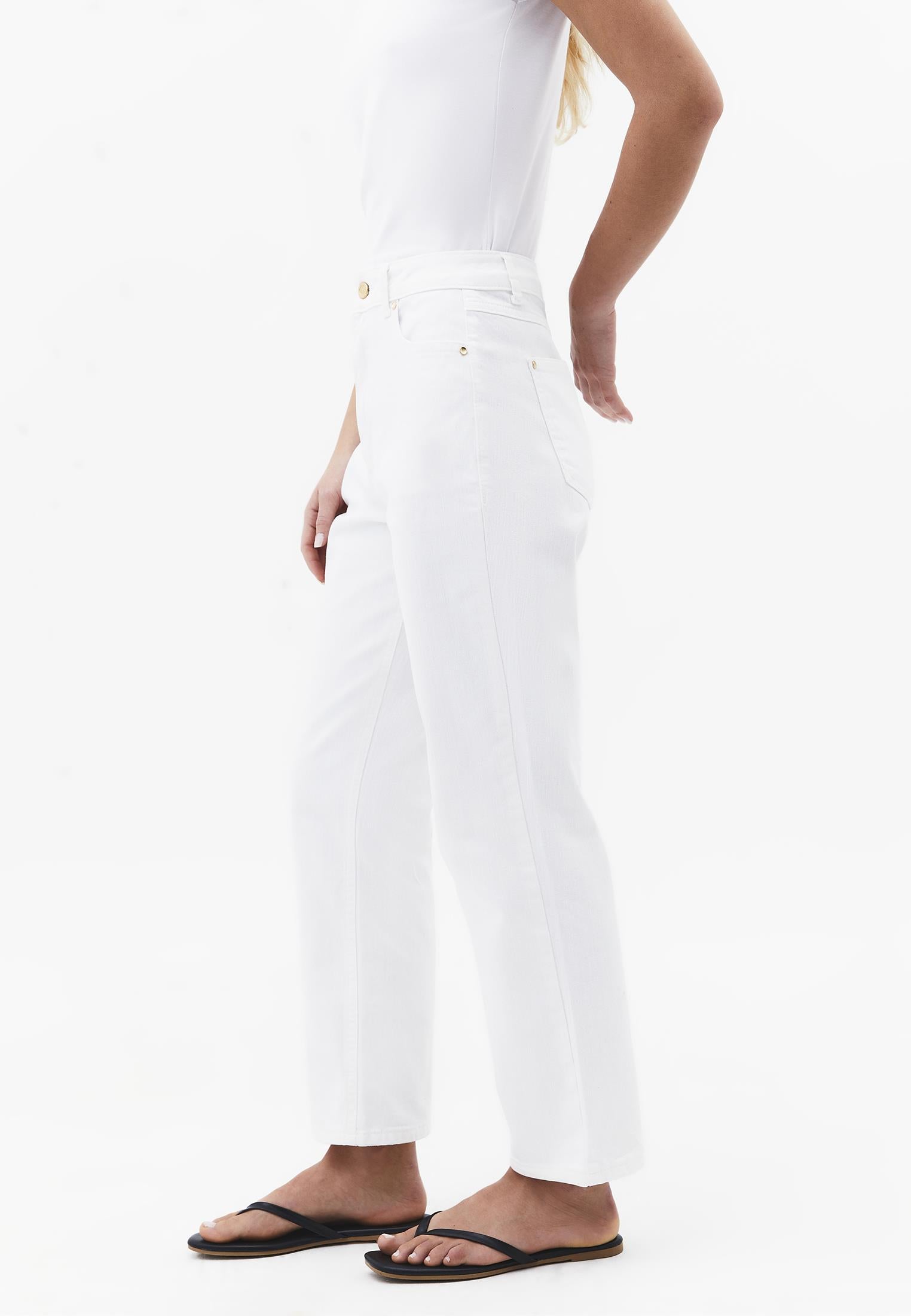 High Waist Pocket Detailed Straight Leg Pants - WHITE DENIM