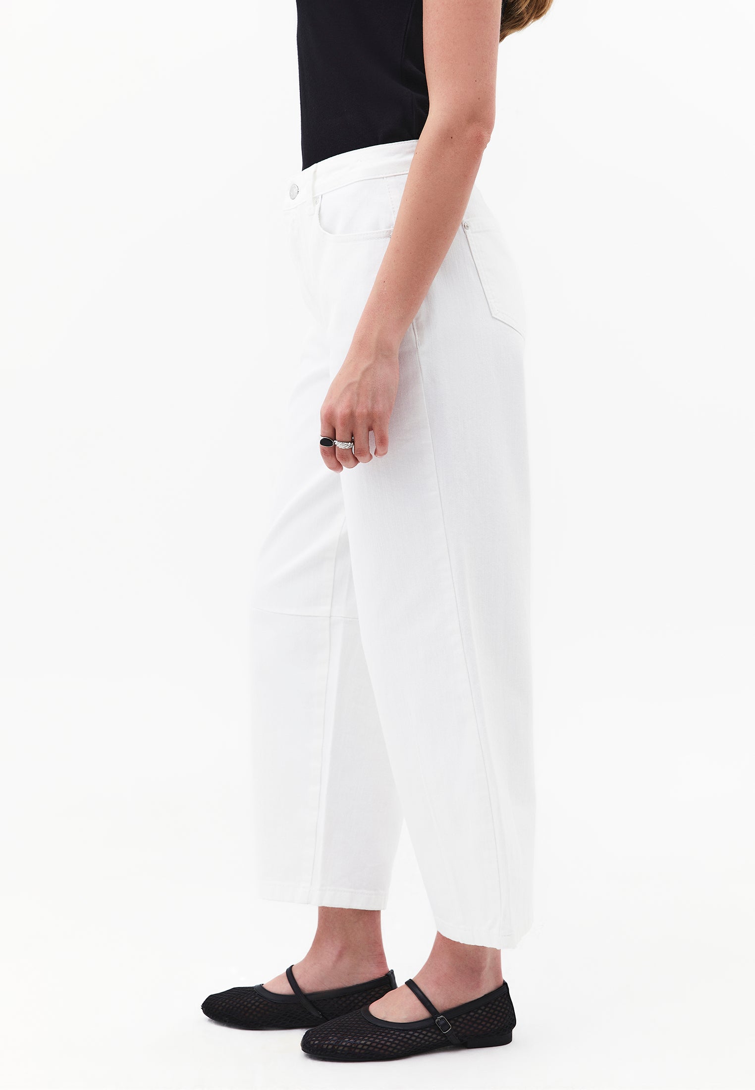 Cut Detailed Barrel Leg Pants - WHITE DENIM
