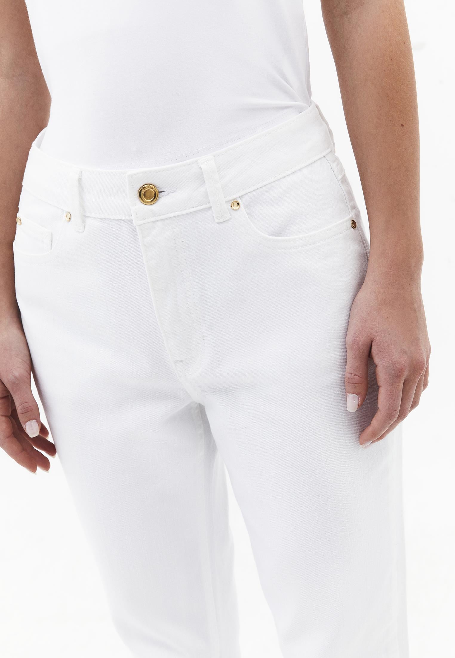 High Waist Pocket Detailed Straight Leg Pants - WHITE DENIM
