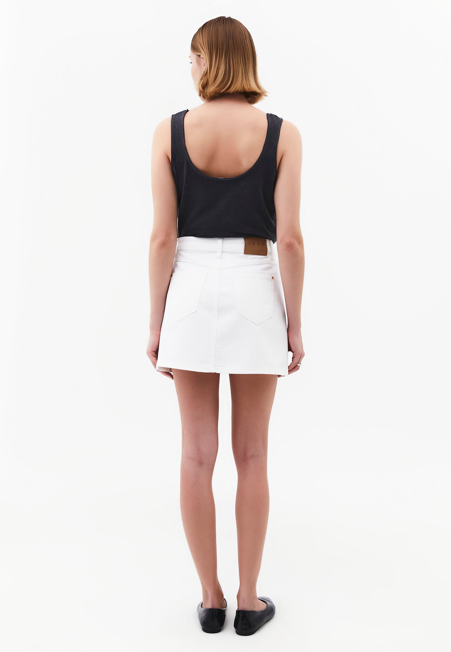 Short Skirt With Embroidery Detail - WHITE DENIM