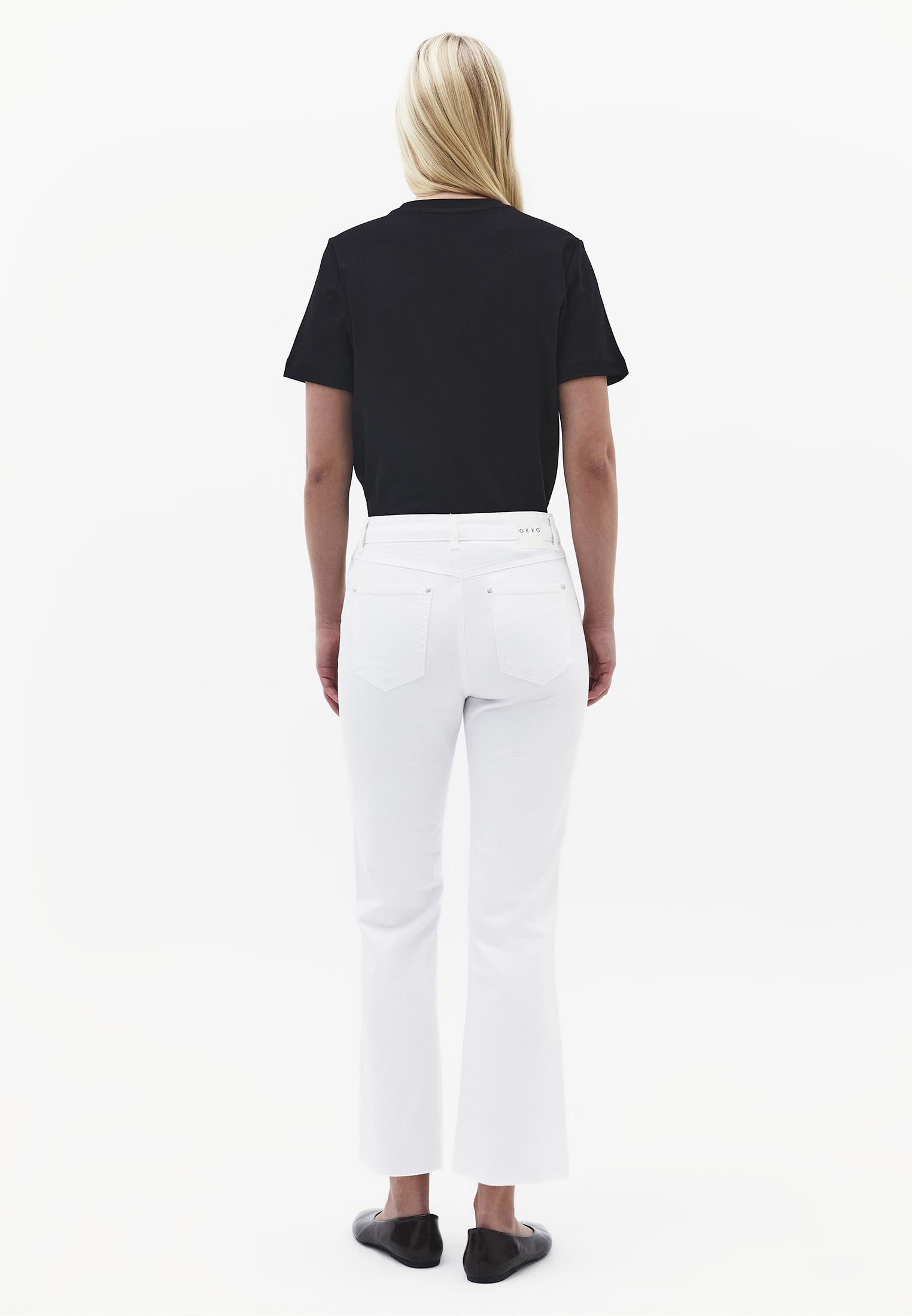 High Waist Spanish Hem Pants With Pocket Detail - WHITE DENIM