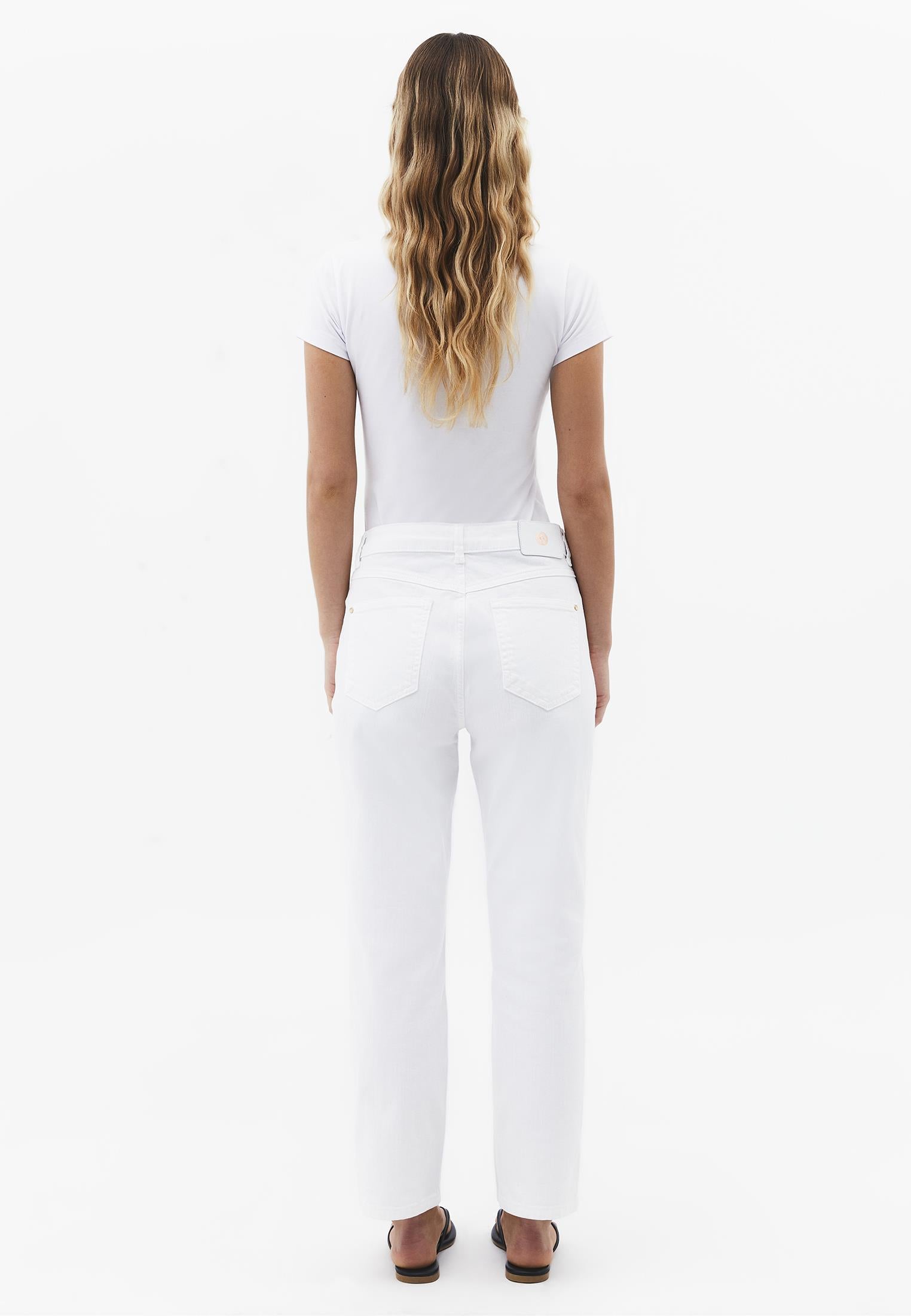 High Waist Pocket Detailed Straight Leg Pants - WHITE DENIM