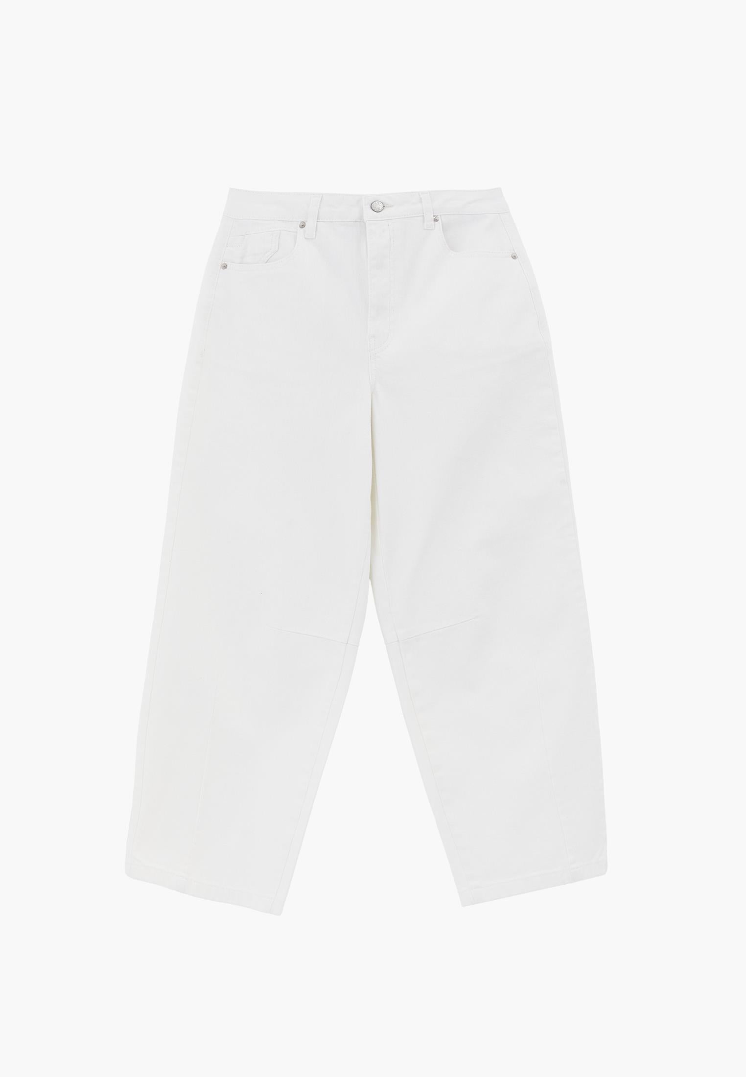 Cut Detailed Barrel Leg Pants - WHITE DENIM