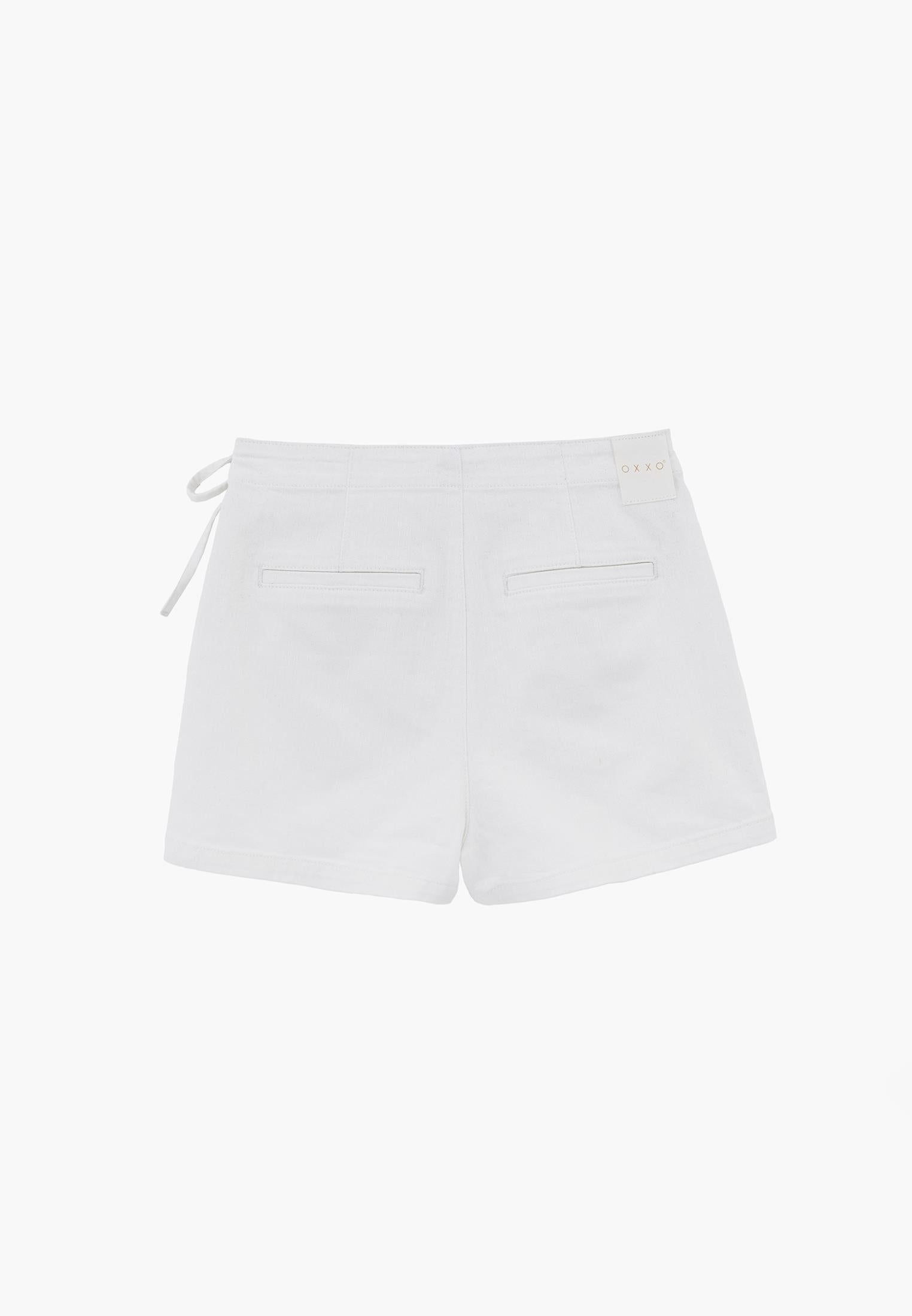 Ultra High Waist Tie A-Line Denim Shorts - WHITE DENIM