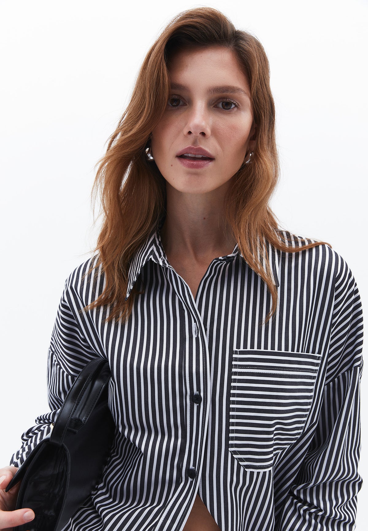 Striped Oversize Shirt With Pocket Detail - BLACK/WHITE STRIPE