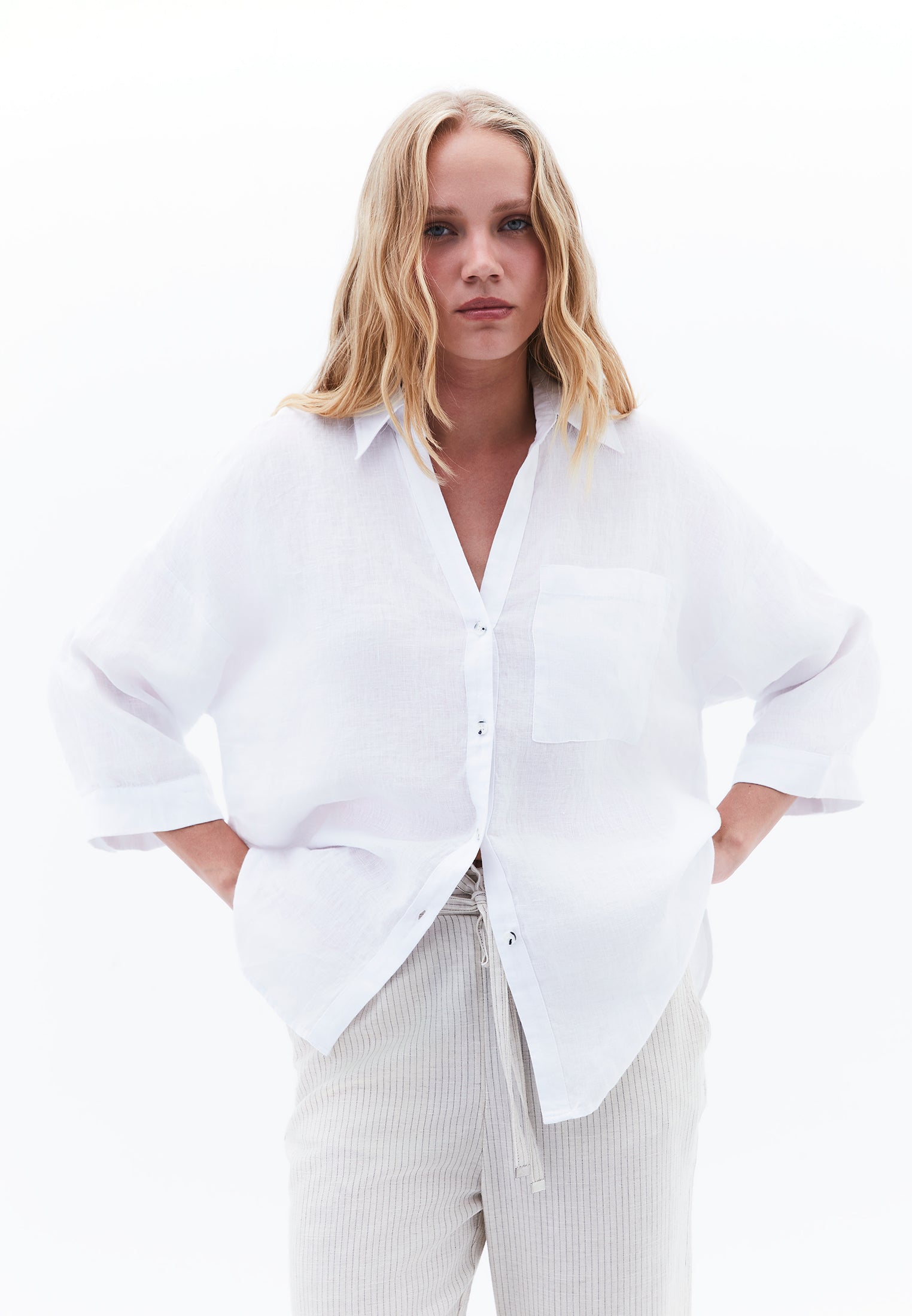 Shirt Collar Oversize Tunic Shirt - WHITE