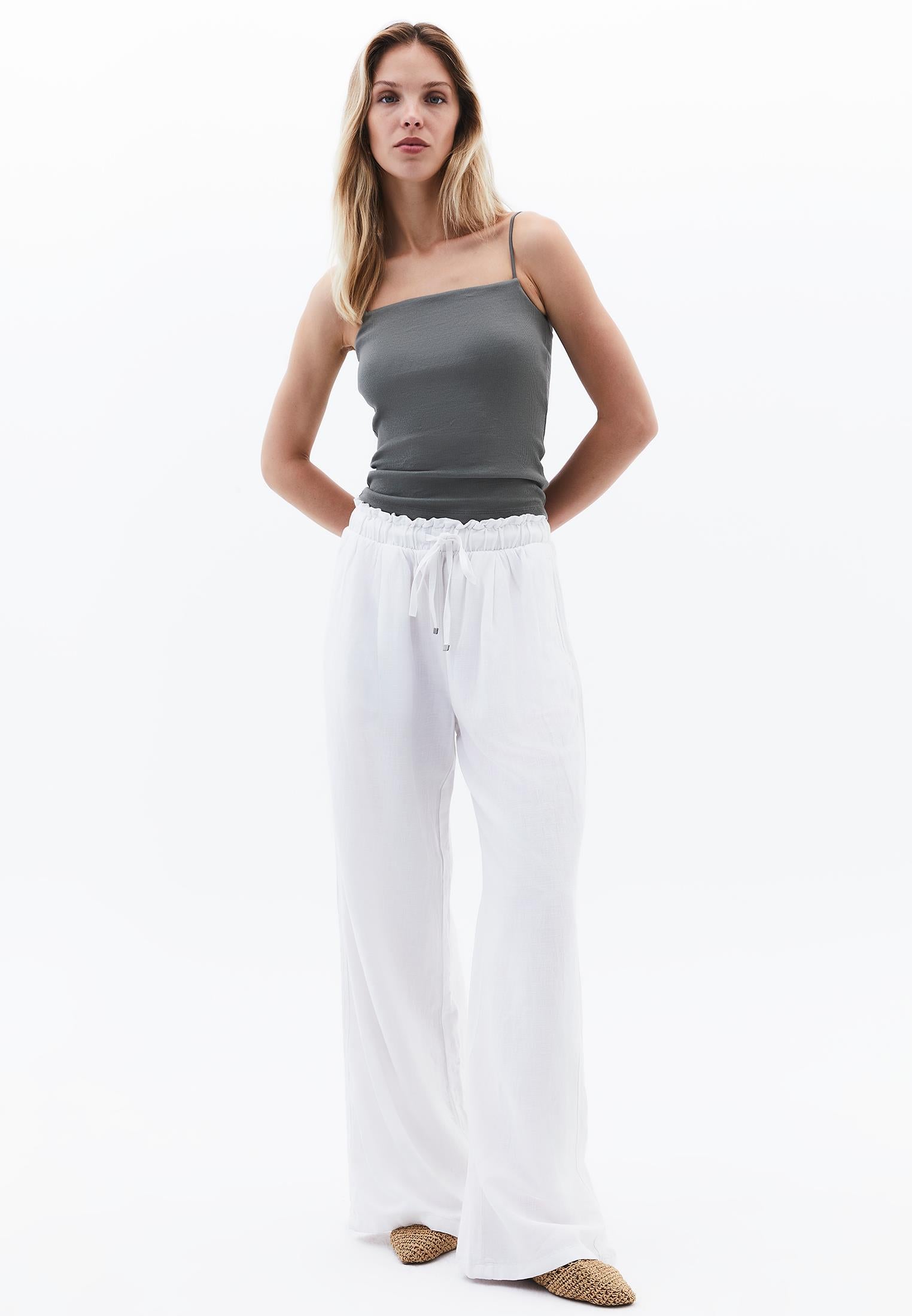 High Waist Wide Leg Pants - WHITE