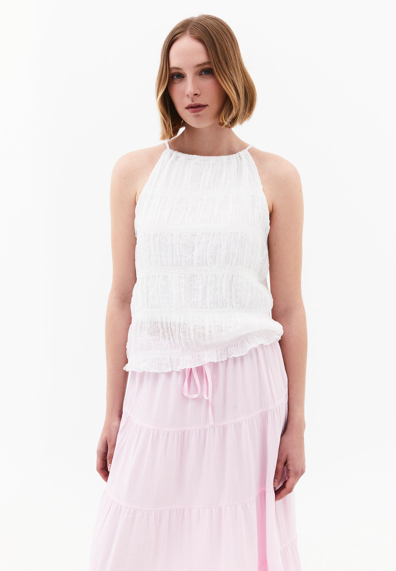 Sleeveless Halter Neck Blouse - WHITE