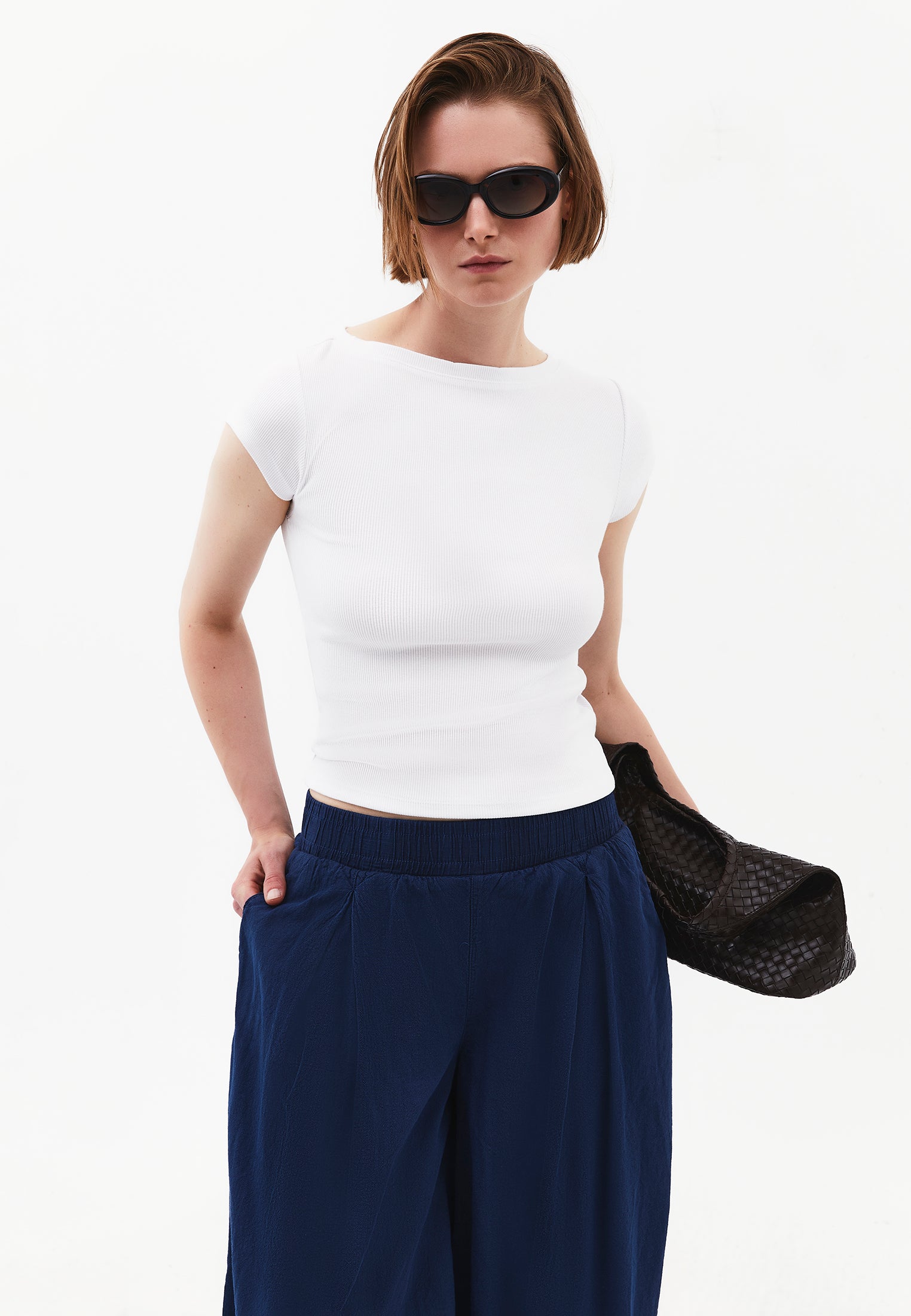 Boat Neck Short Sleeve T-Shirt - WHITE