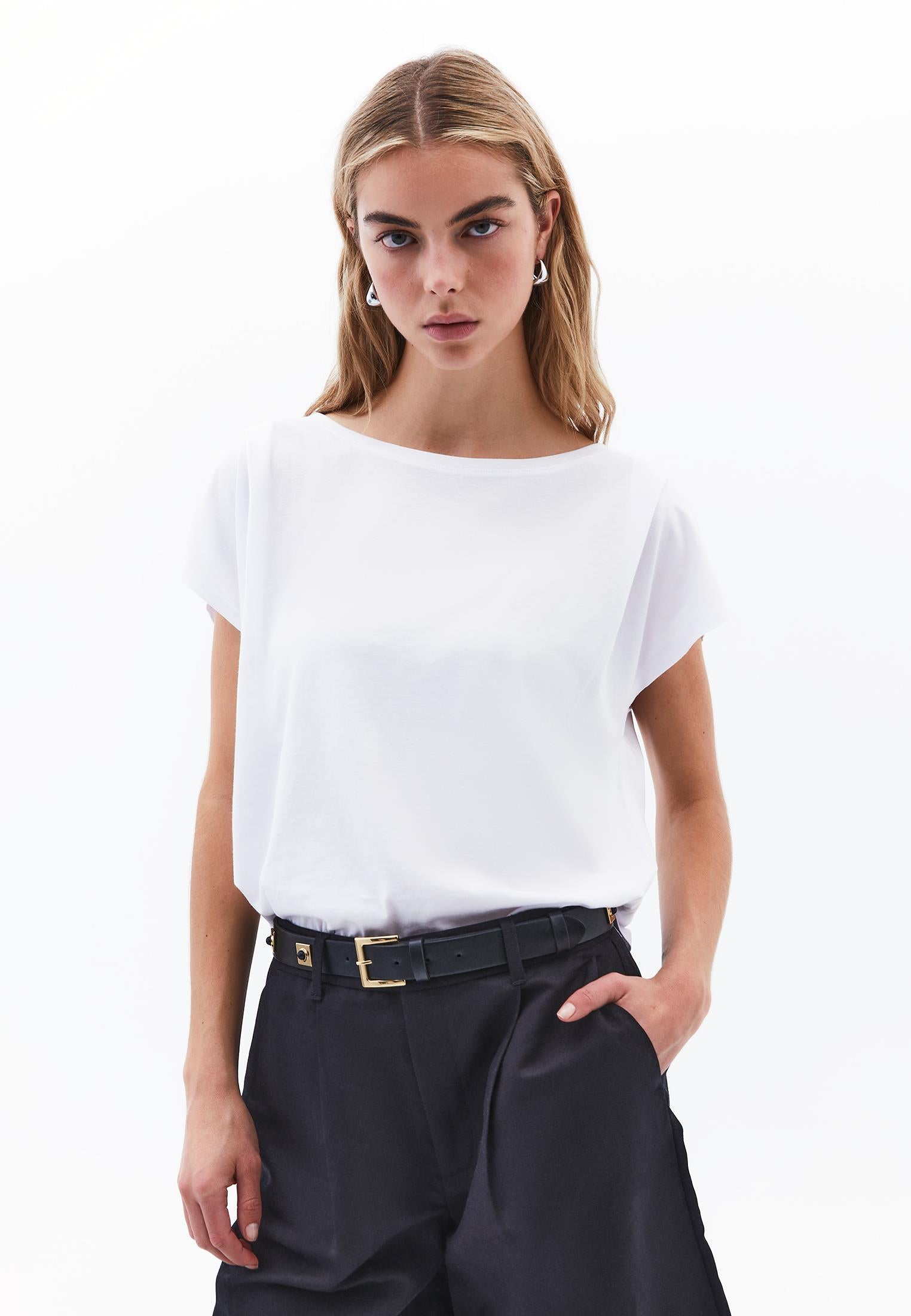 Boat Neck Loose Fit T-Shirt - WHITE