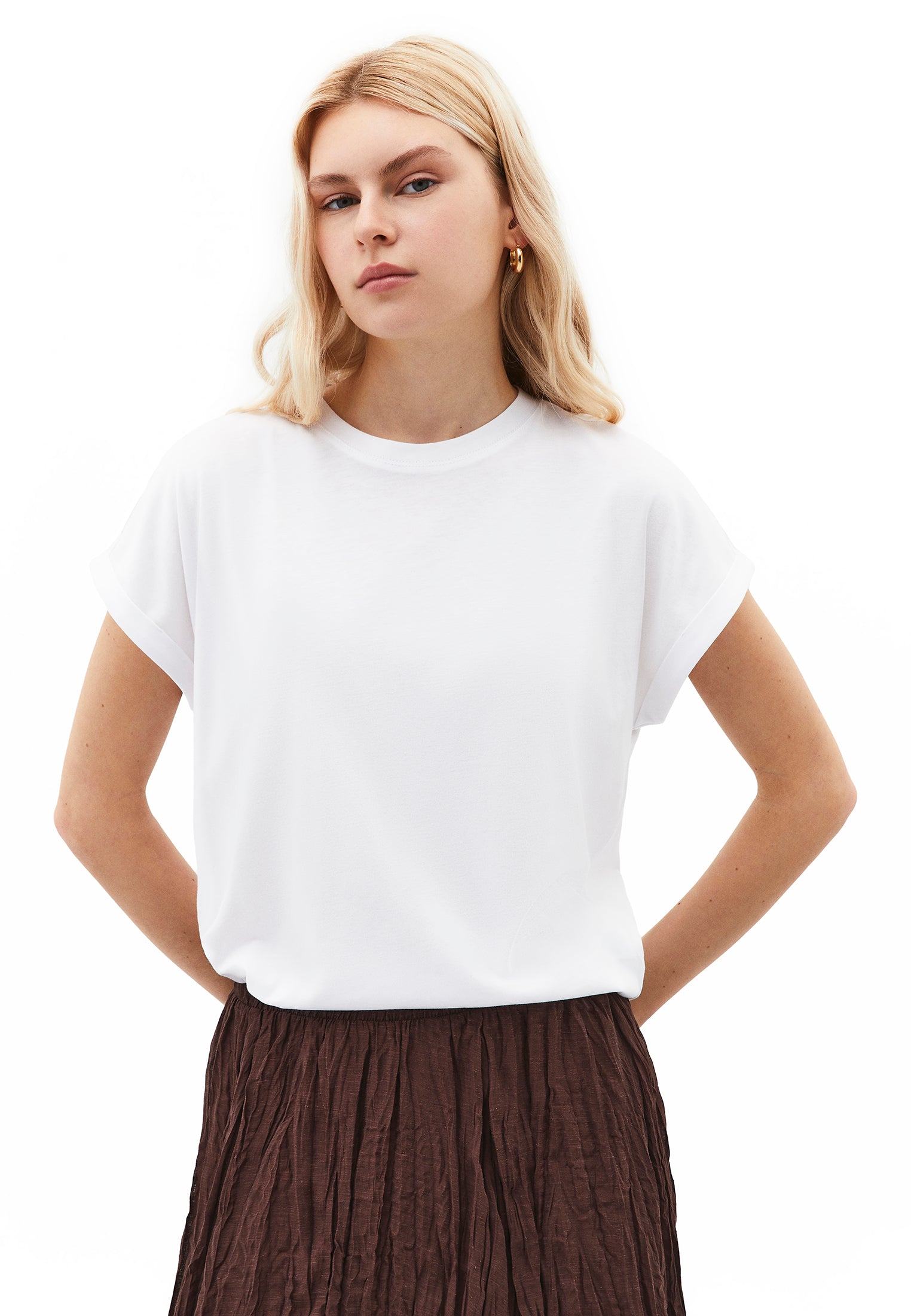 Boat Neck Loose Fit Short Sleeve T-Shirt - WHITE