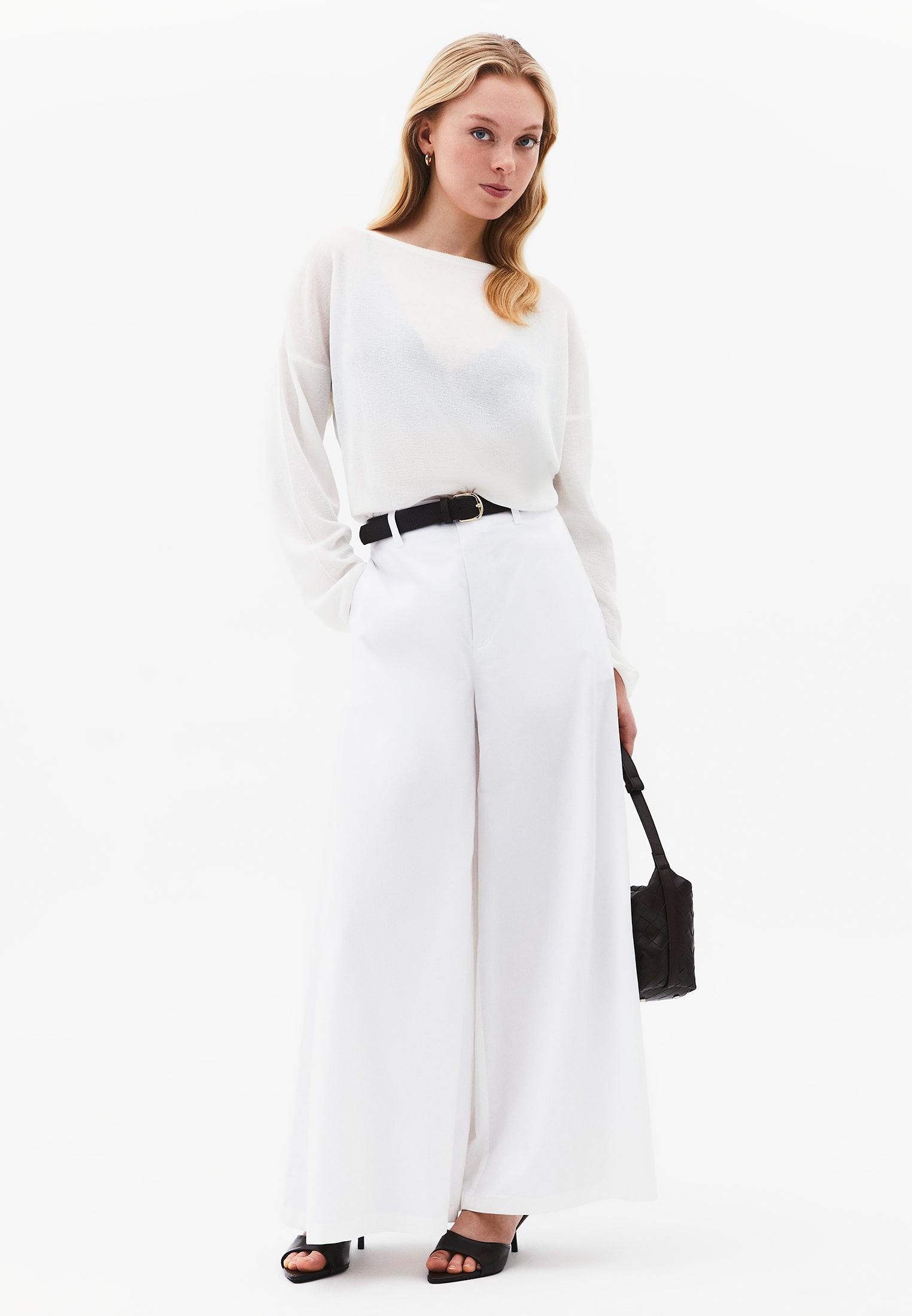 Summer Wide Leg Pants With Belt Detail - WHITE
