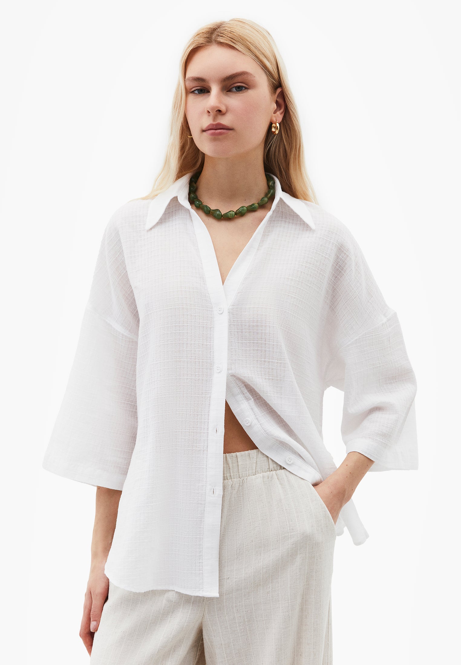 Shirt Collar Oversize Button Detailed Standard Shirt - WHITE