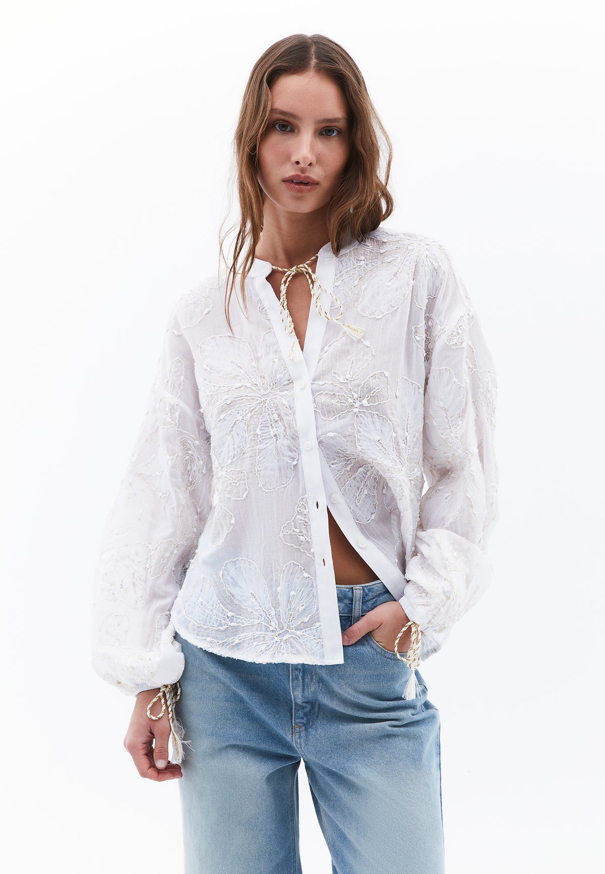 Oversize Embroidered Blouse - WHITE
