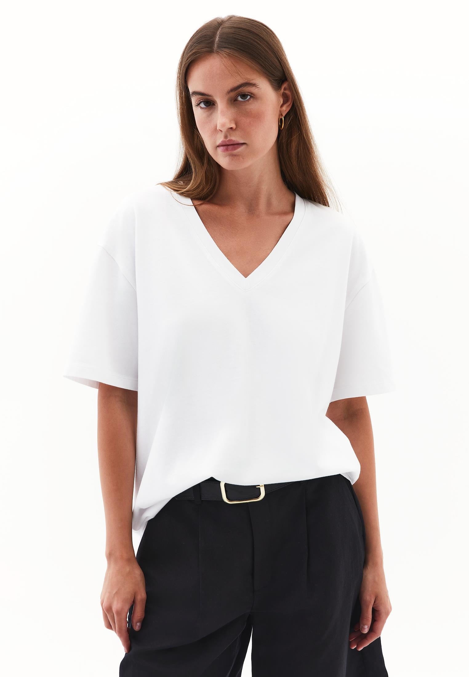 V Neck Boyfriend T-Shirt - WHITE