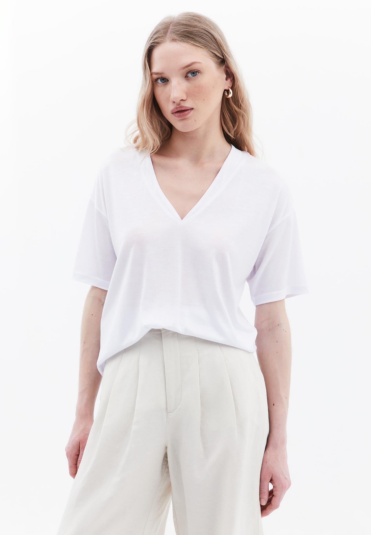 V Neck Oversize Short Sleeve T-Shirt - WHITE