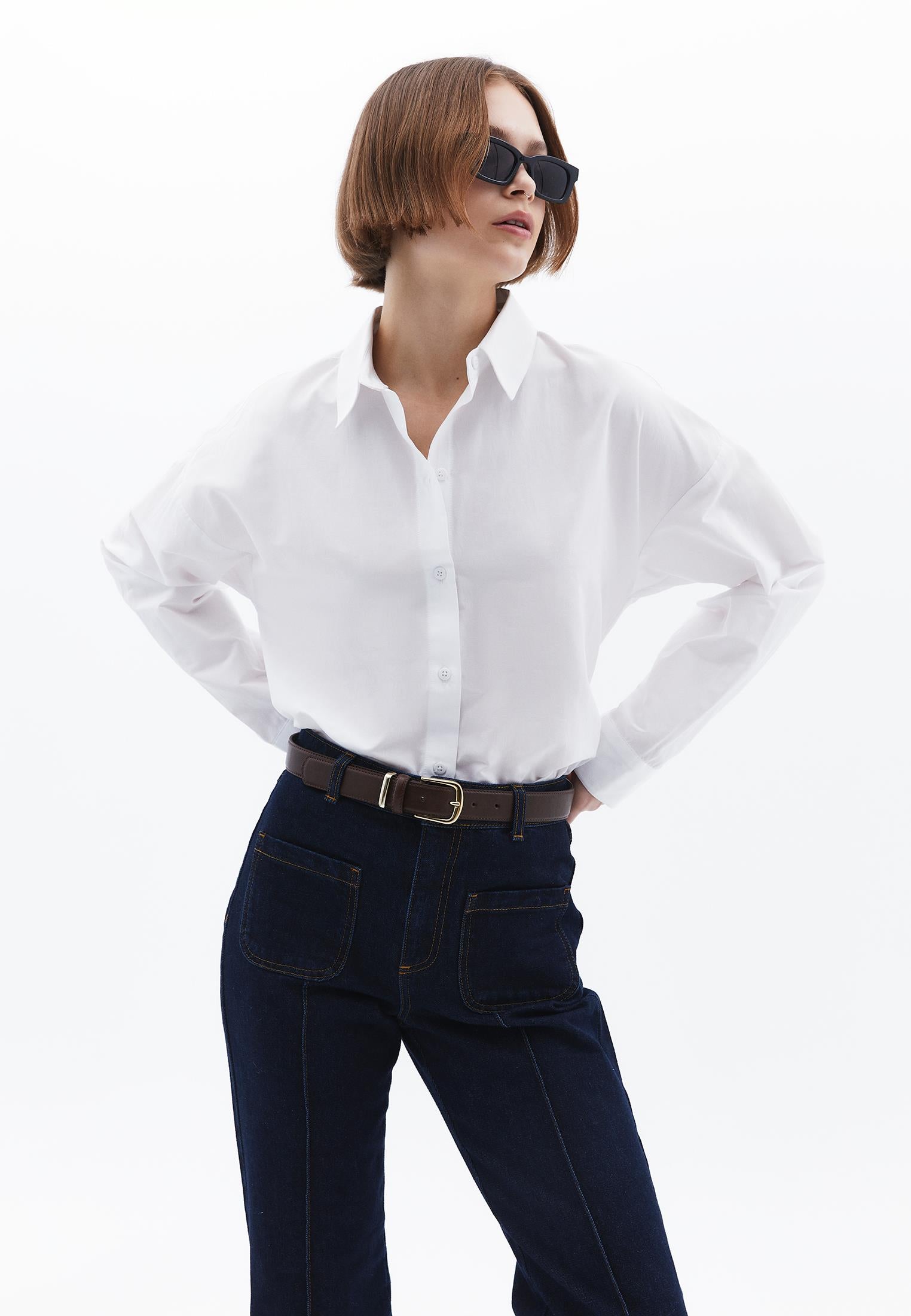 Shirt Collar Loose Woven Shirt - WHITE