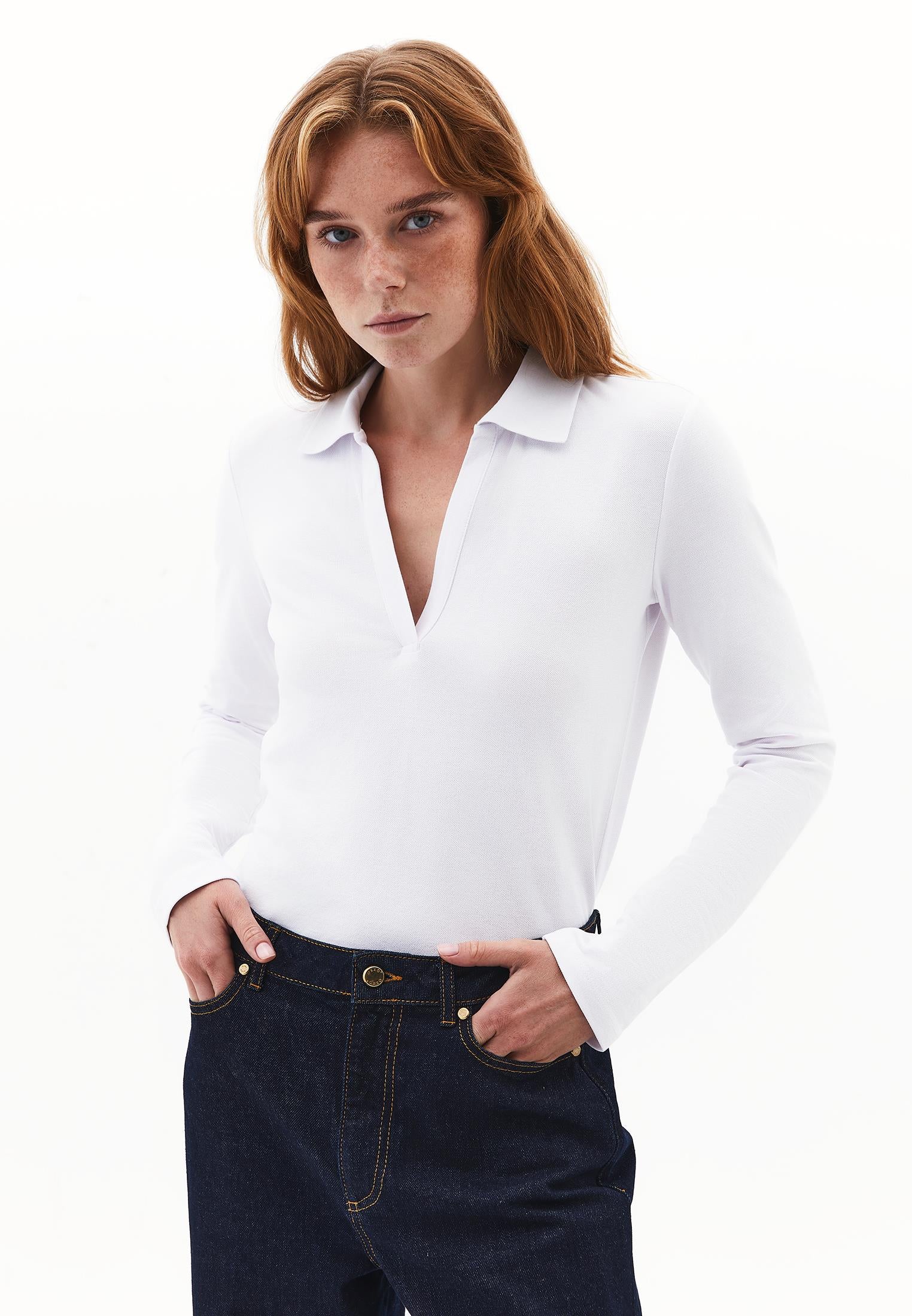 Standard Polo Collar T-Shirt With Slit Detail - WHITE