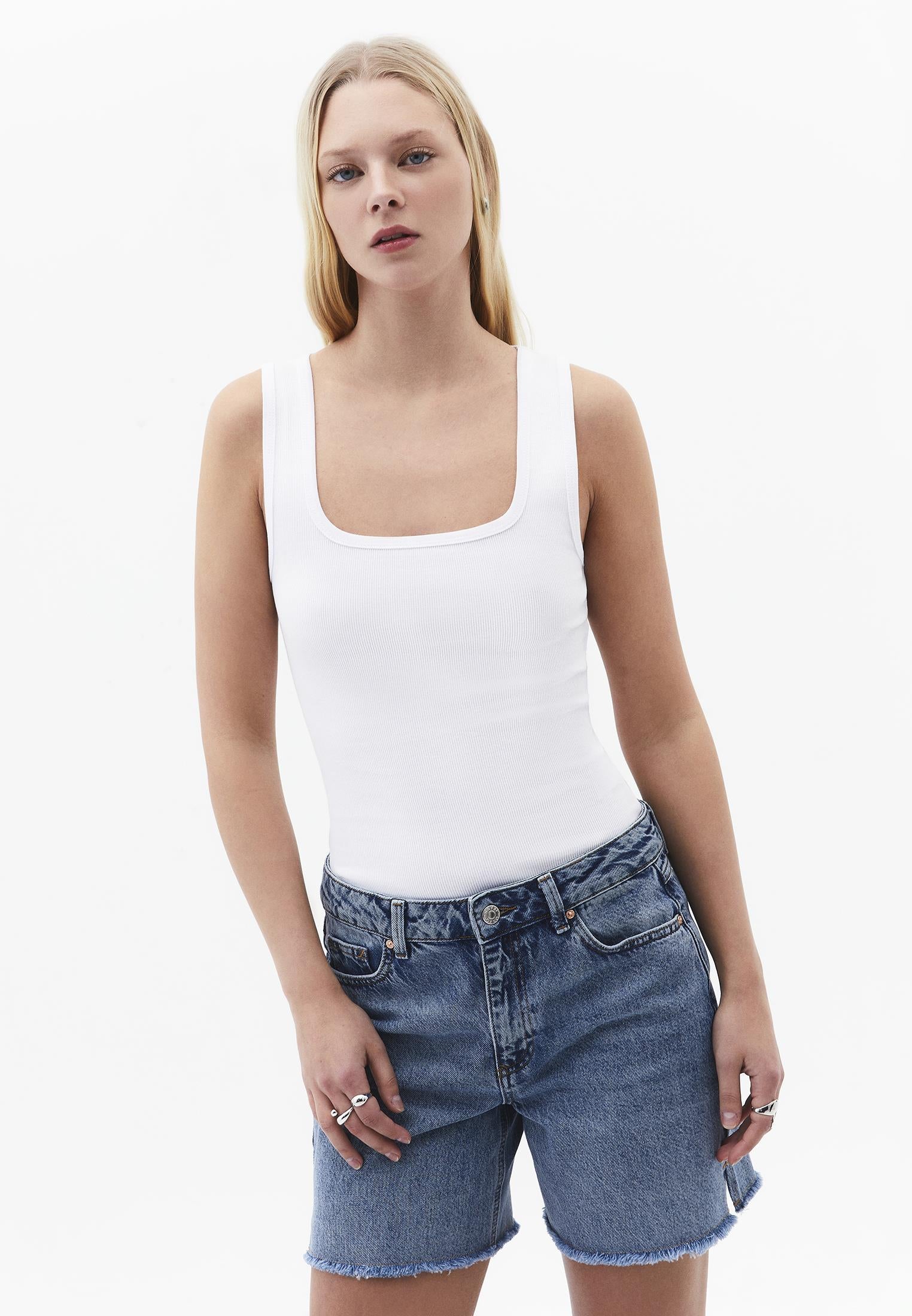 Square Neck Bodycon Tank Top - WHITE
