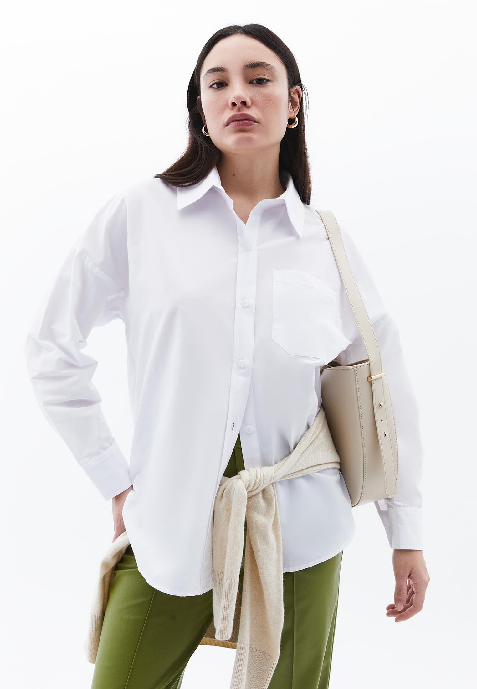 Oversize Long Sleeve Printed Shirt - WHITE