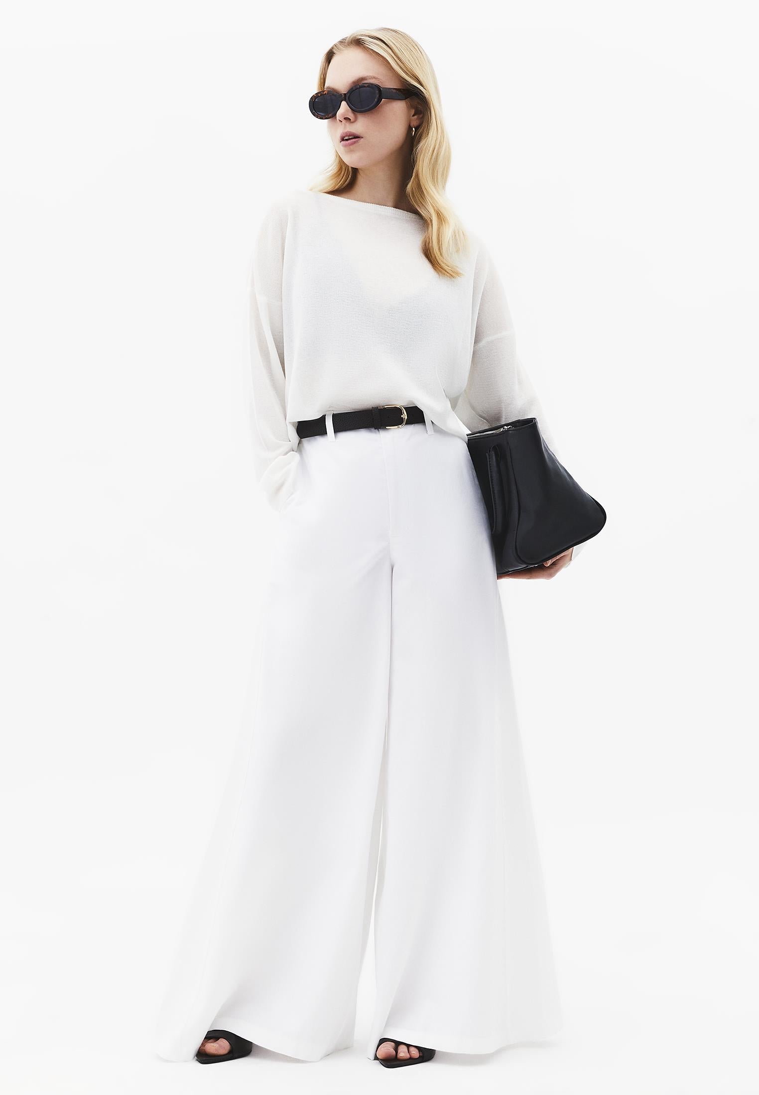 Ultra High Waist Wide Leg Belted Trousers - WHITE