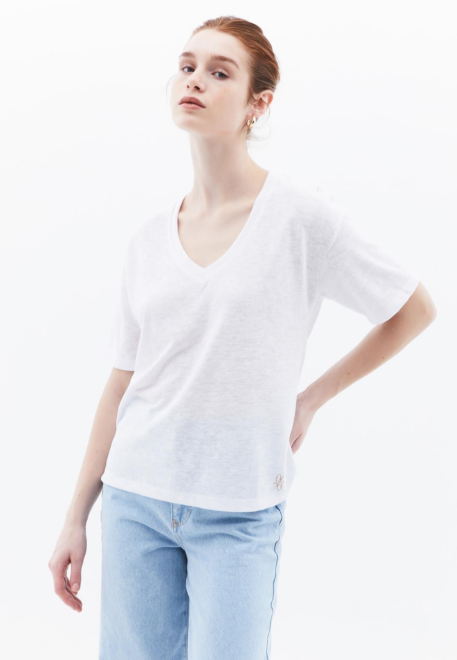 Oversize V Neck Short Sleeve T-Shirt - WHITE
