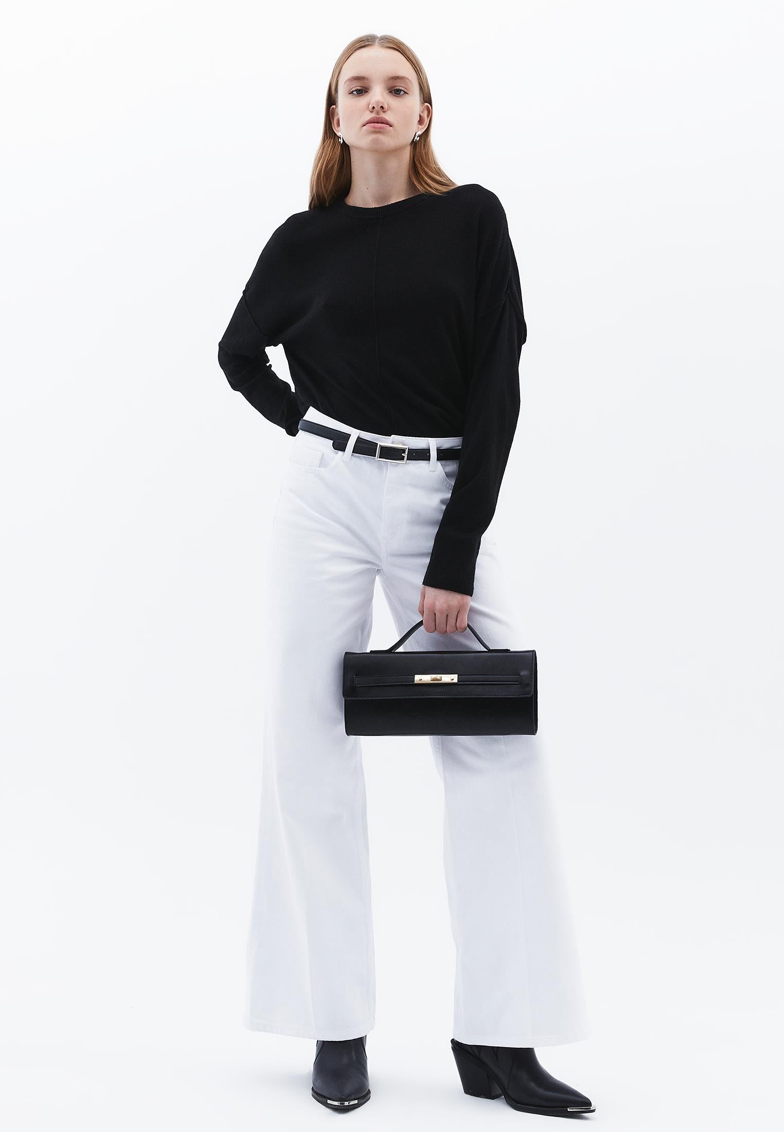 High Waist Wide Leg Long Trousers - WHITE