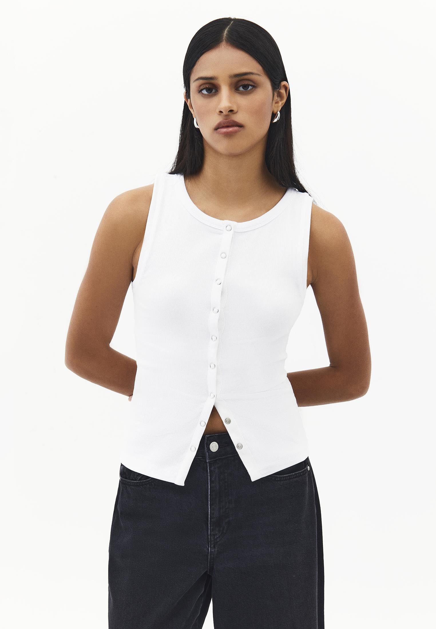 Sleeveless Crew Neck Tank Top - WHITE