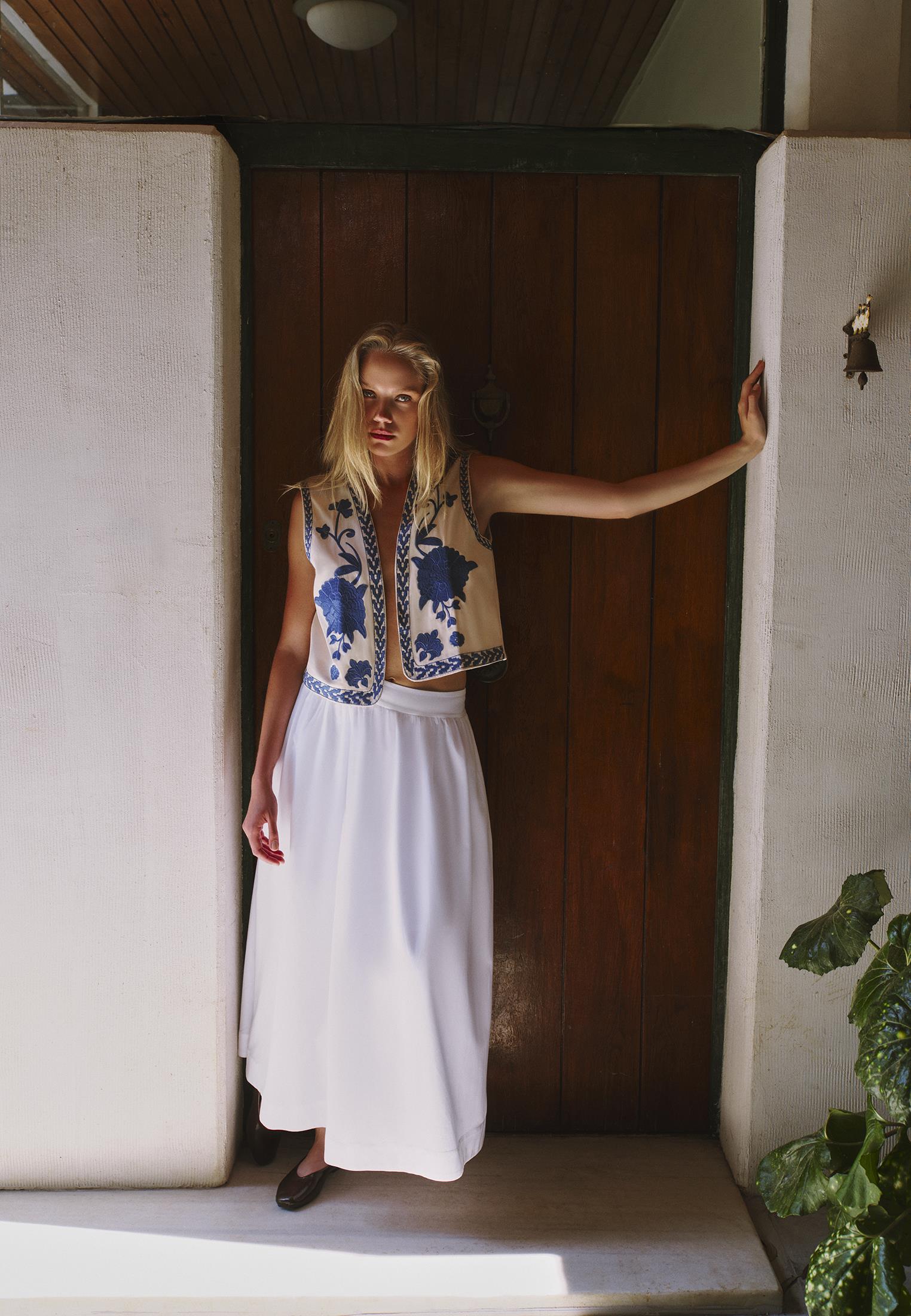 High Waist Long A-Line Skirt - WHITE