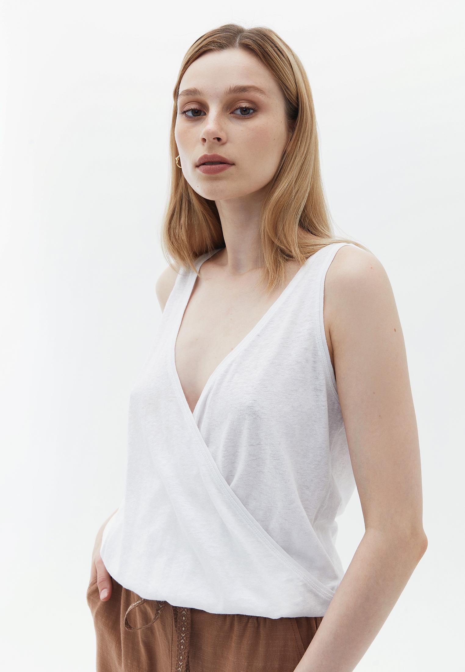Wrap Sleeveless Tank Top - WHITE