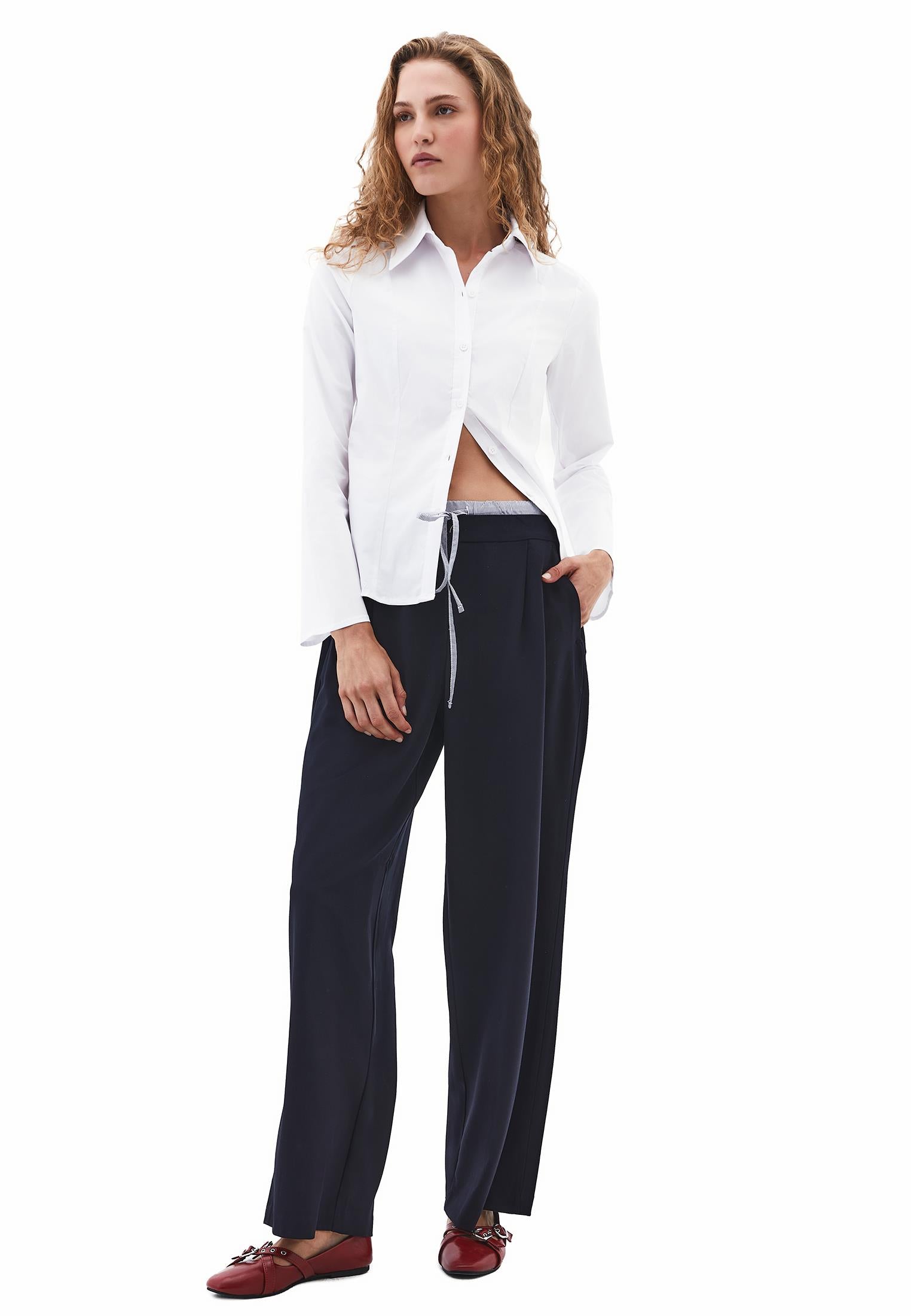 Buttoned Slim Fit Standard Long Sleeve Shirt - WHITE