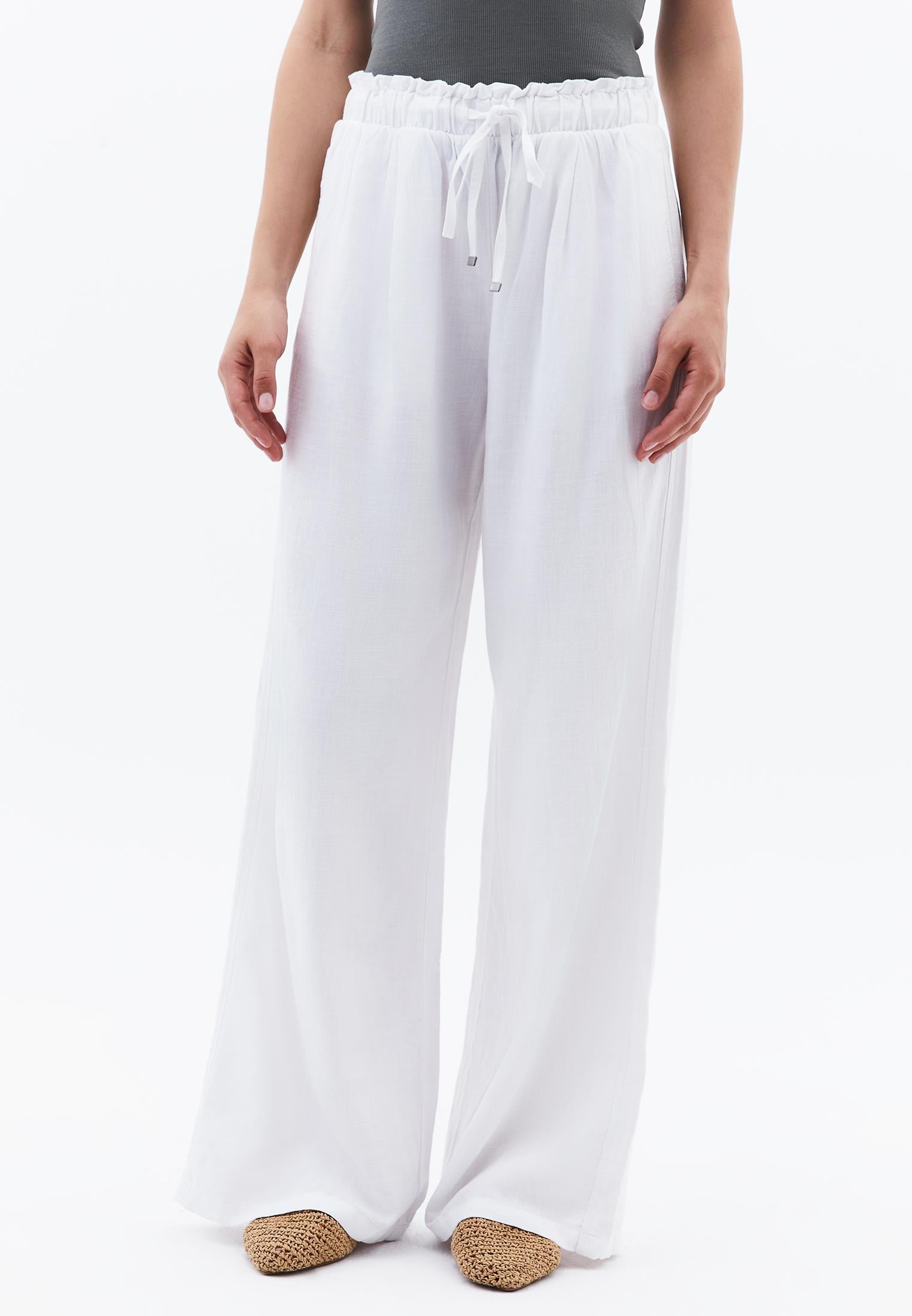 High Waist Wide Leg Pants - WHITE